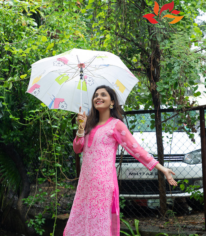 Chikankari casual kurta georgette pink