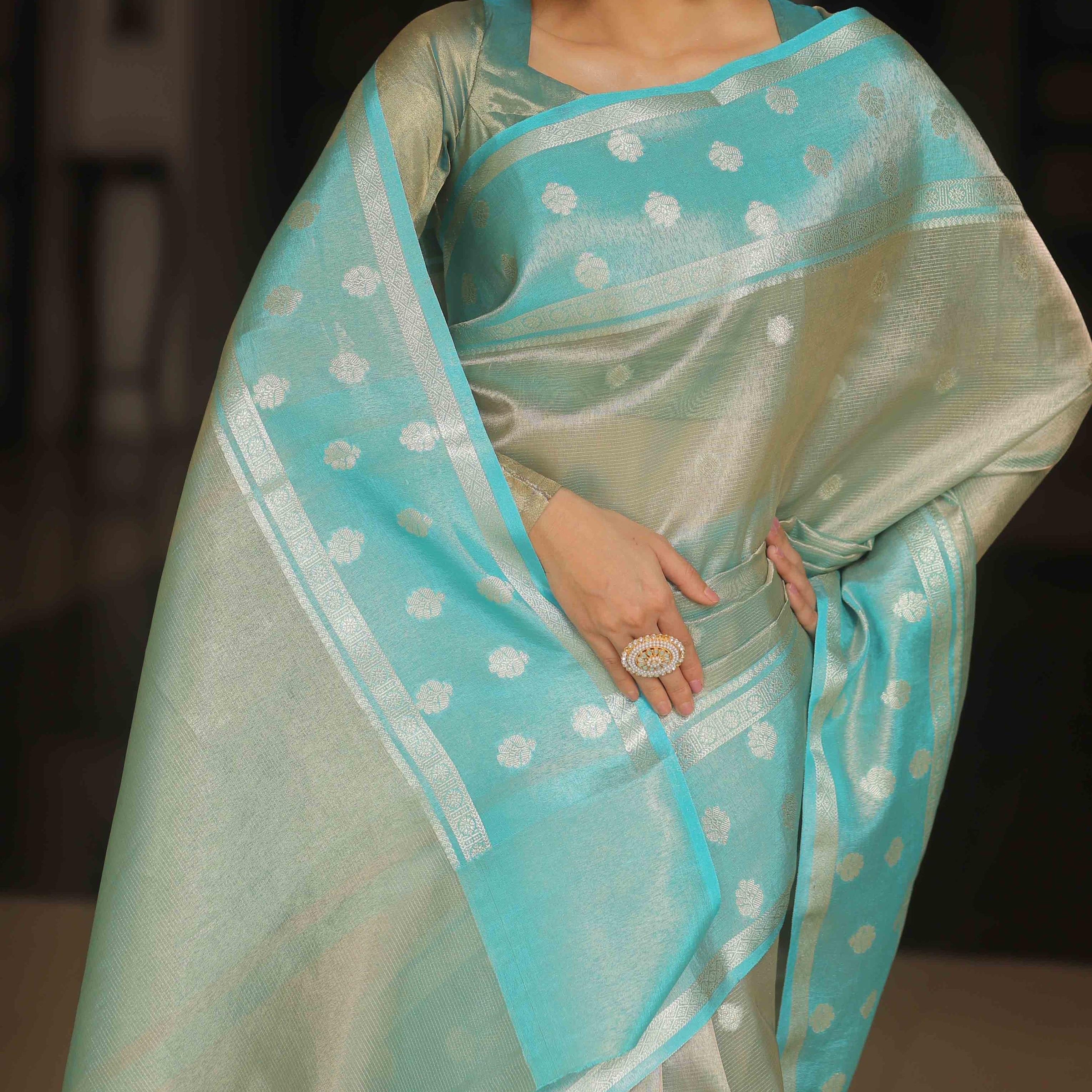 Banarasi Soft Tissue Silk Saree - Blue,