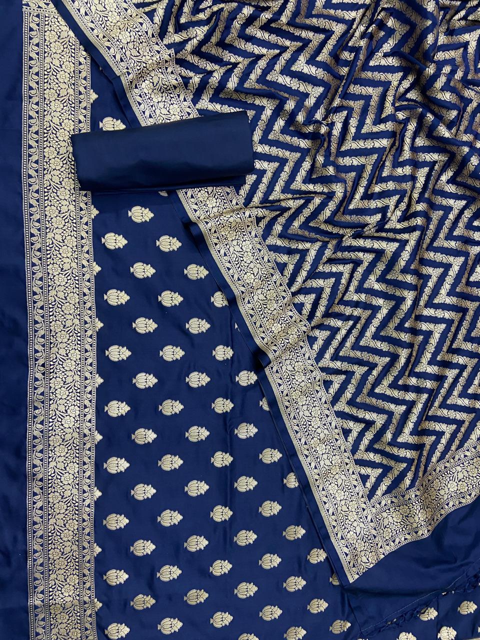 Banarasi Katan Mashroo Silk Unstitched Suit Material Red, Yellow, Navy, Hot Pink, Purple, Lavender