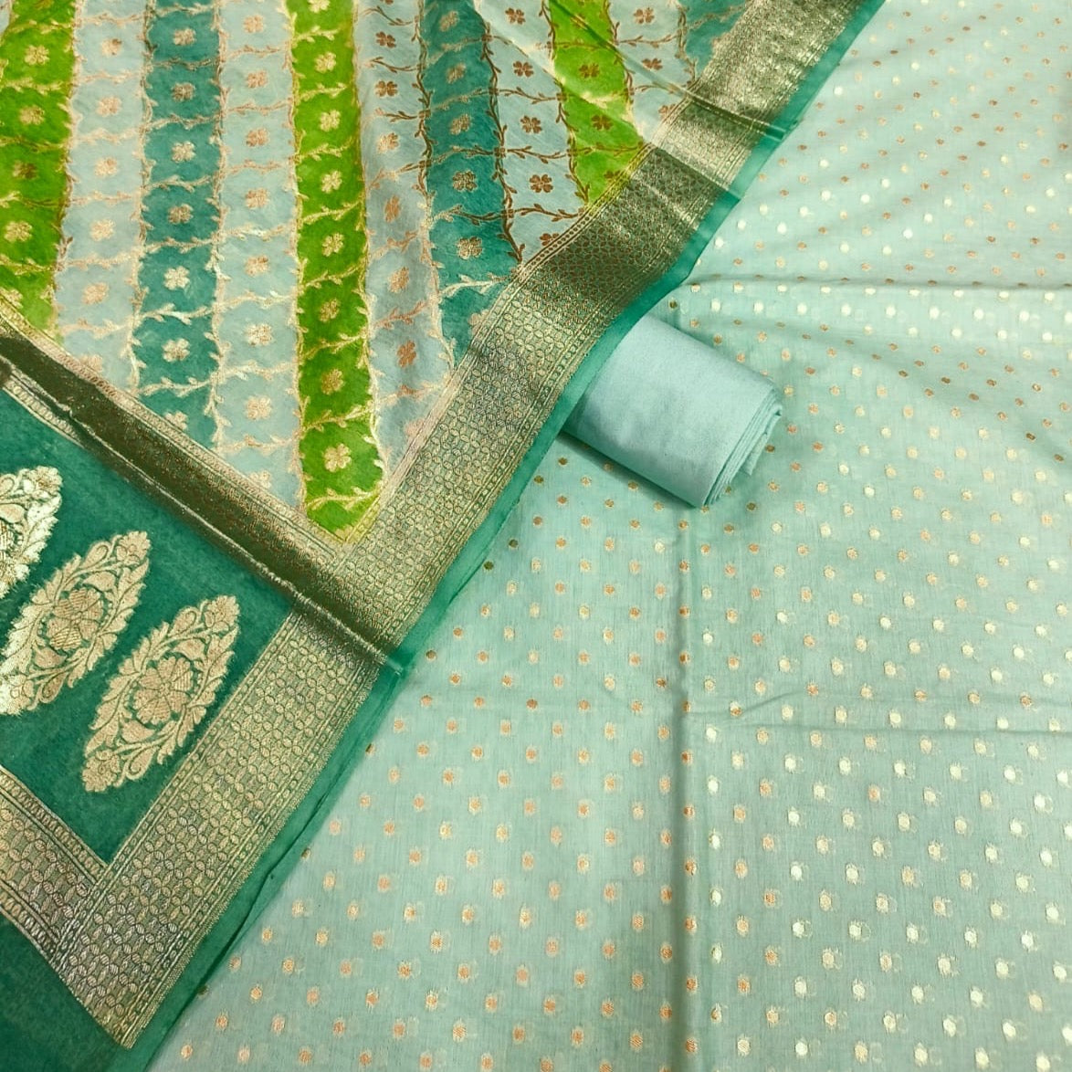 Banarasi Weaving Cotton Chanderi soft Unstitched Suit Material - Blue (Various Colours available)