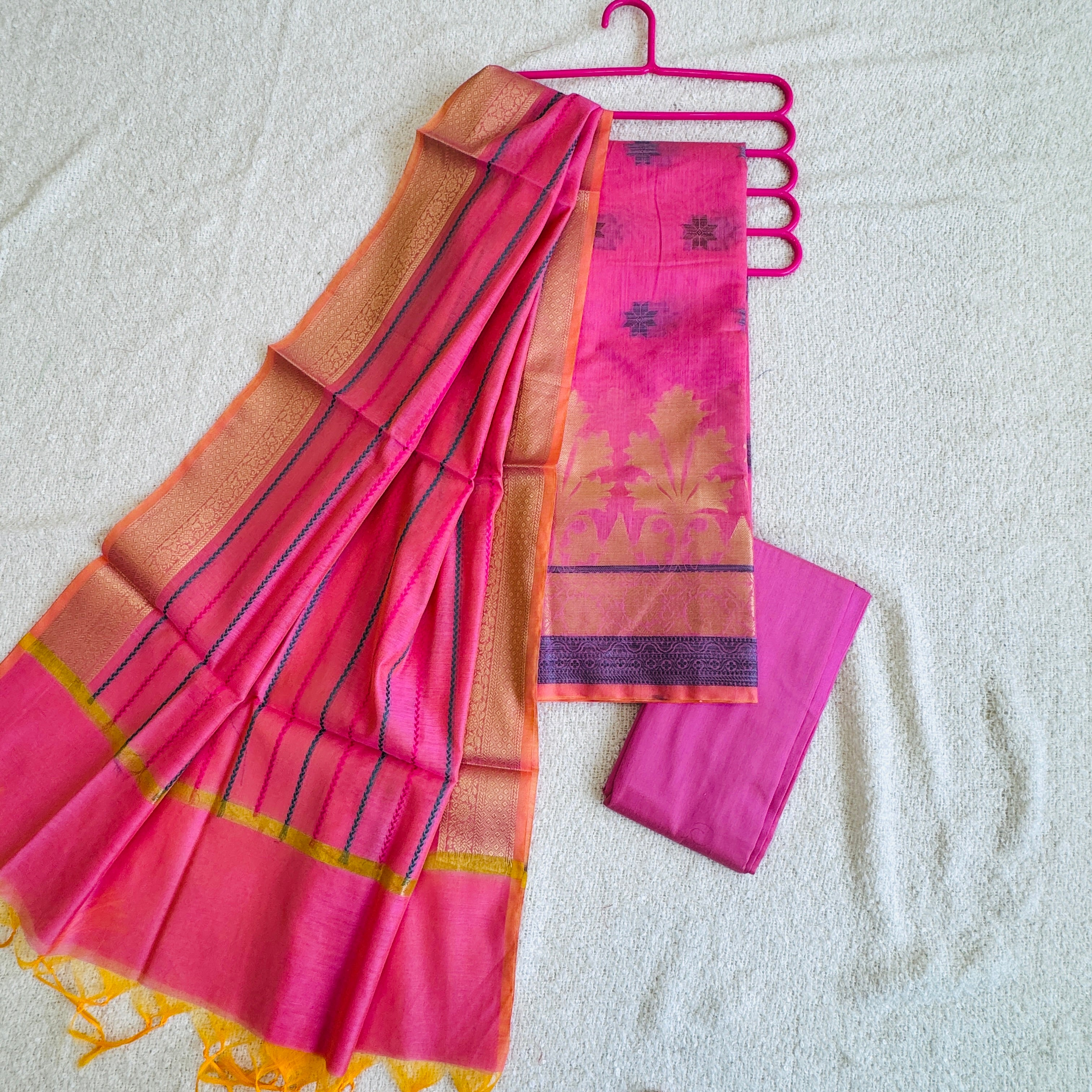 Banarasi Cotton Silk Unstitched Suit Material - Pink
