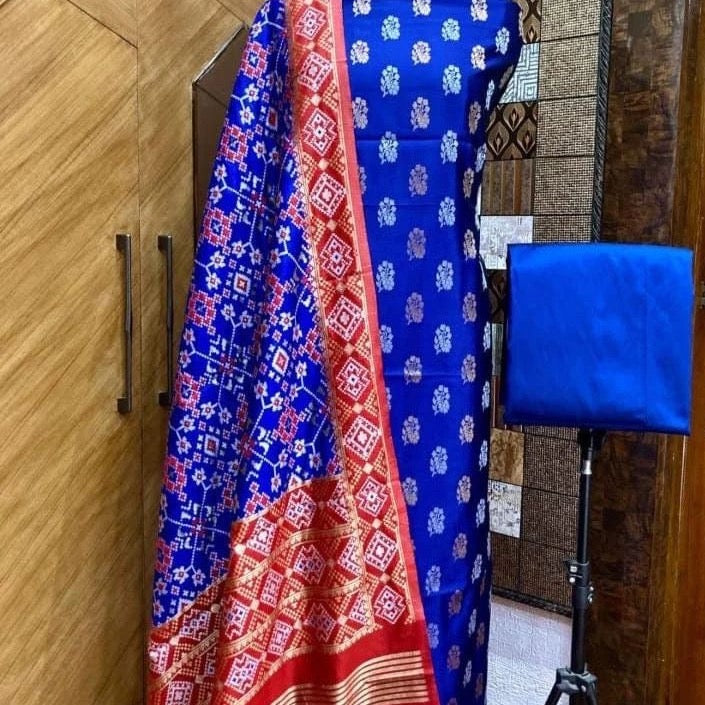 Banarasi Katan Silk Mix Unstitched Suit Material - Green, Blue, Black (Various Colours available)