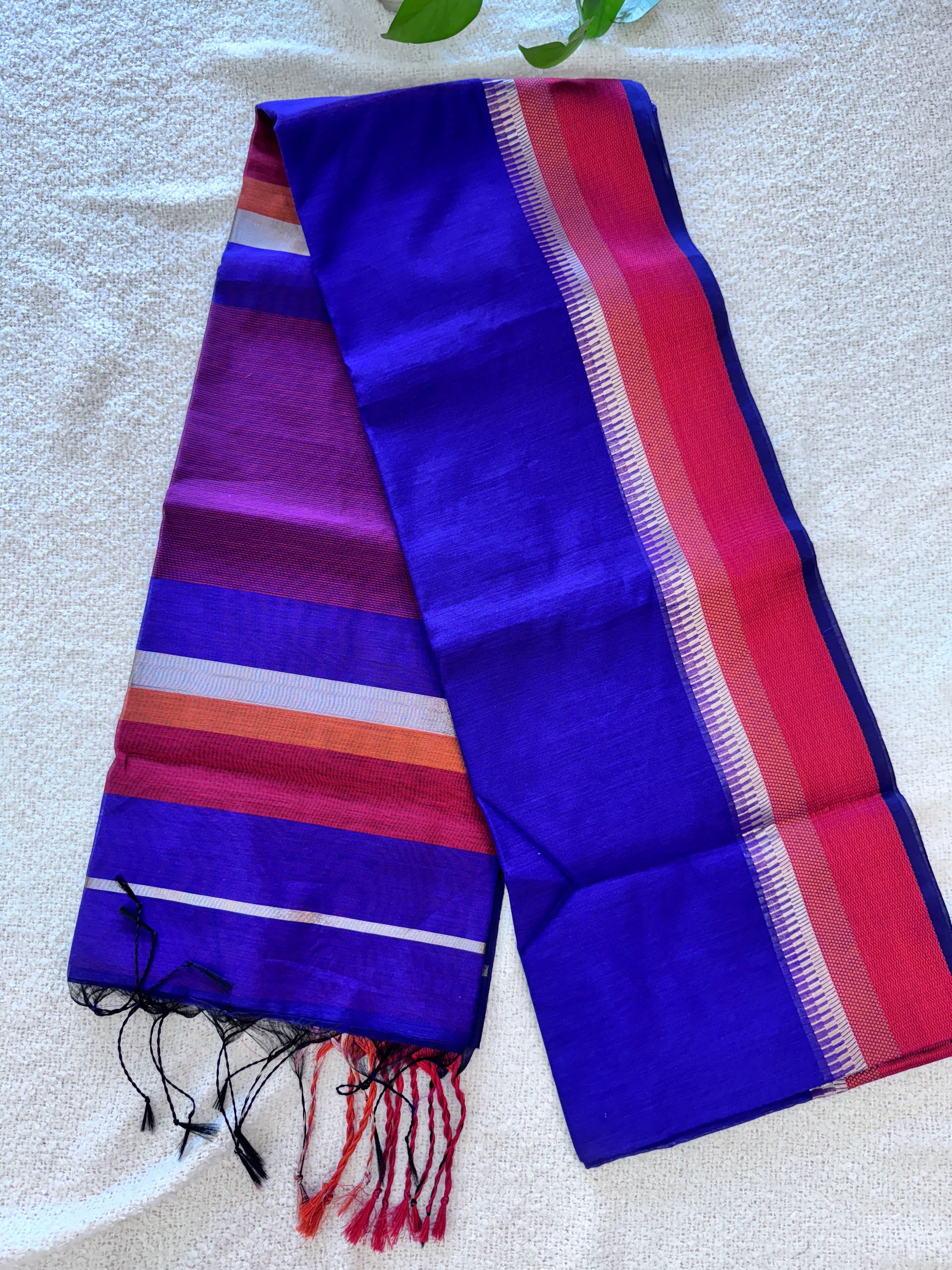Maheshwari Handloom handwoven cotton silk Saree Dark Purple