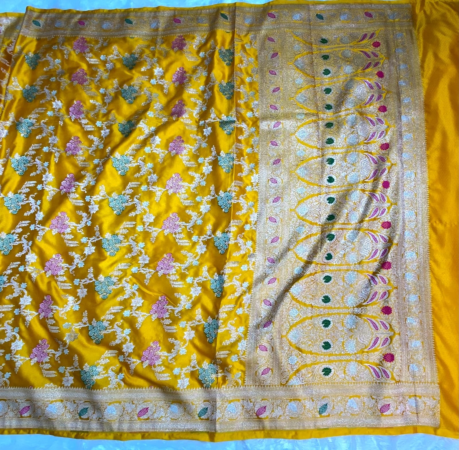 Banarasi Pure Mashroo Silk Saree - Yellow,Green,Red and more