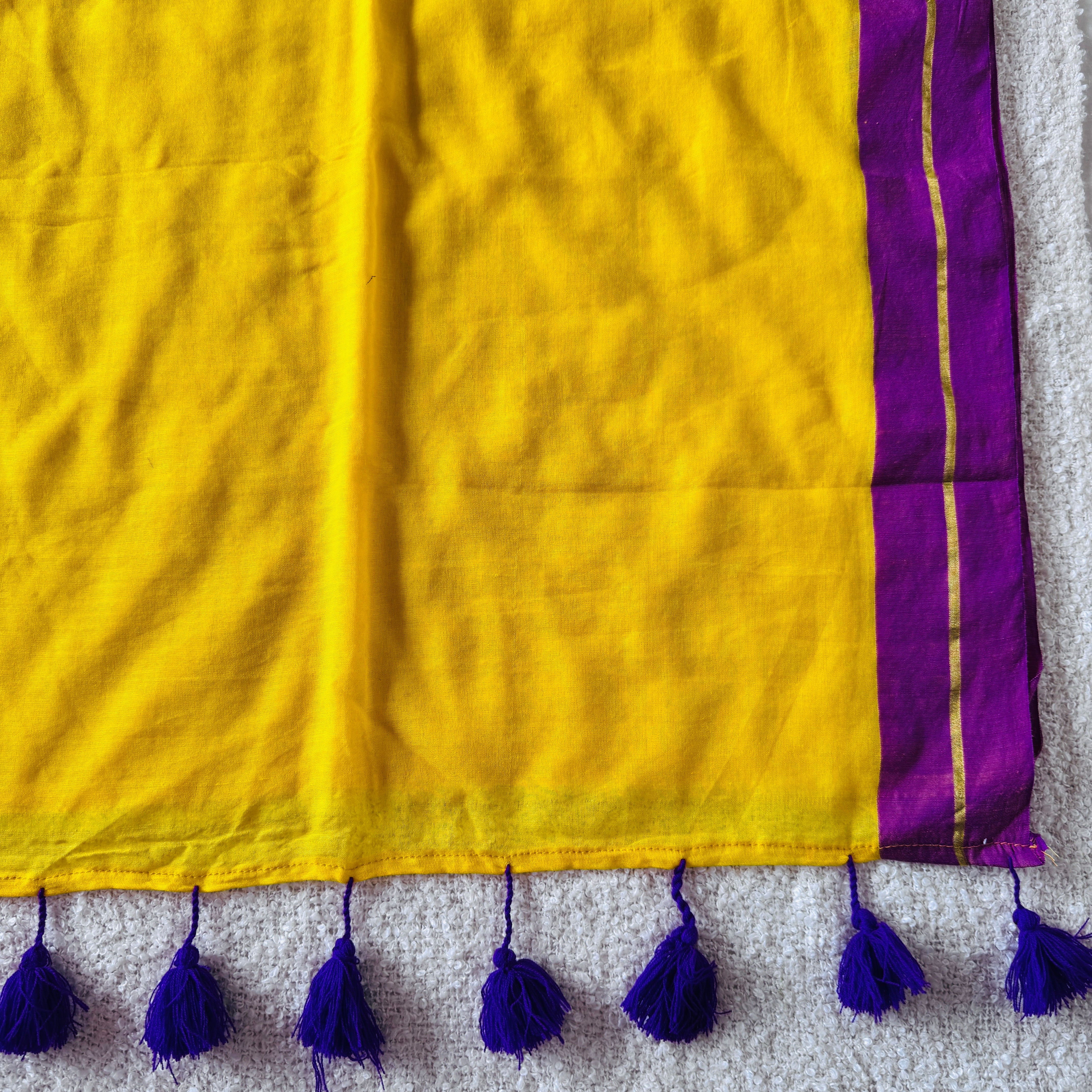 Handloom Mul Cotton woven - White With Red Border, and Yellow With Red Border and