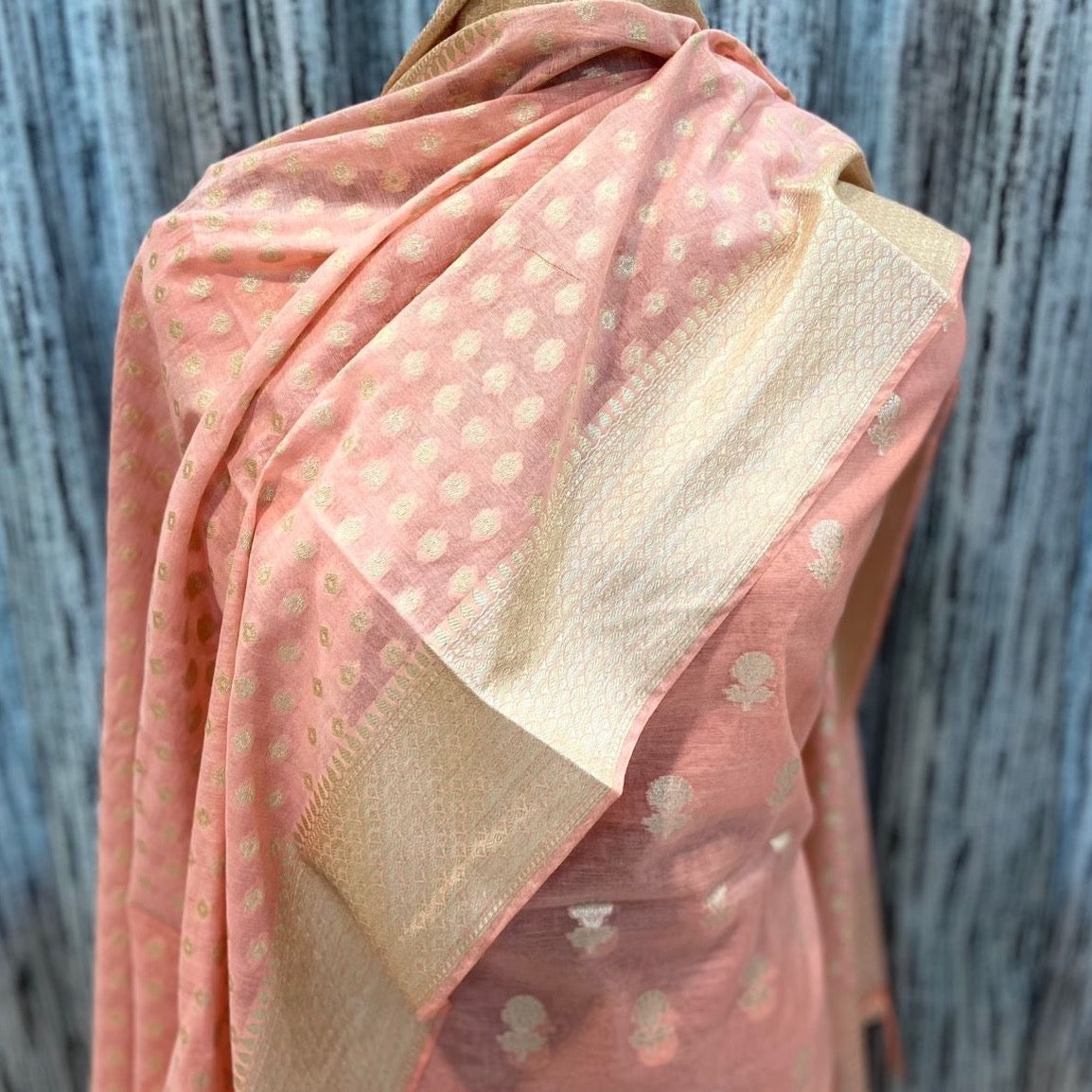 Banarasi Chandler Silk Unstitched Salwar Suit Fabric - pink, Peach, Purple, Pista Green, Beige