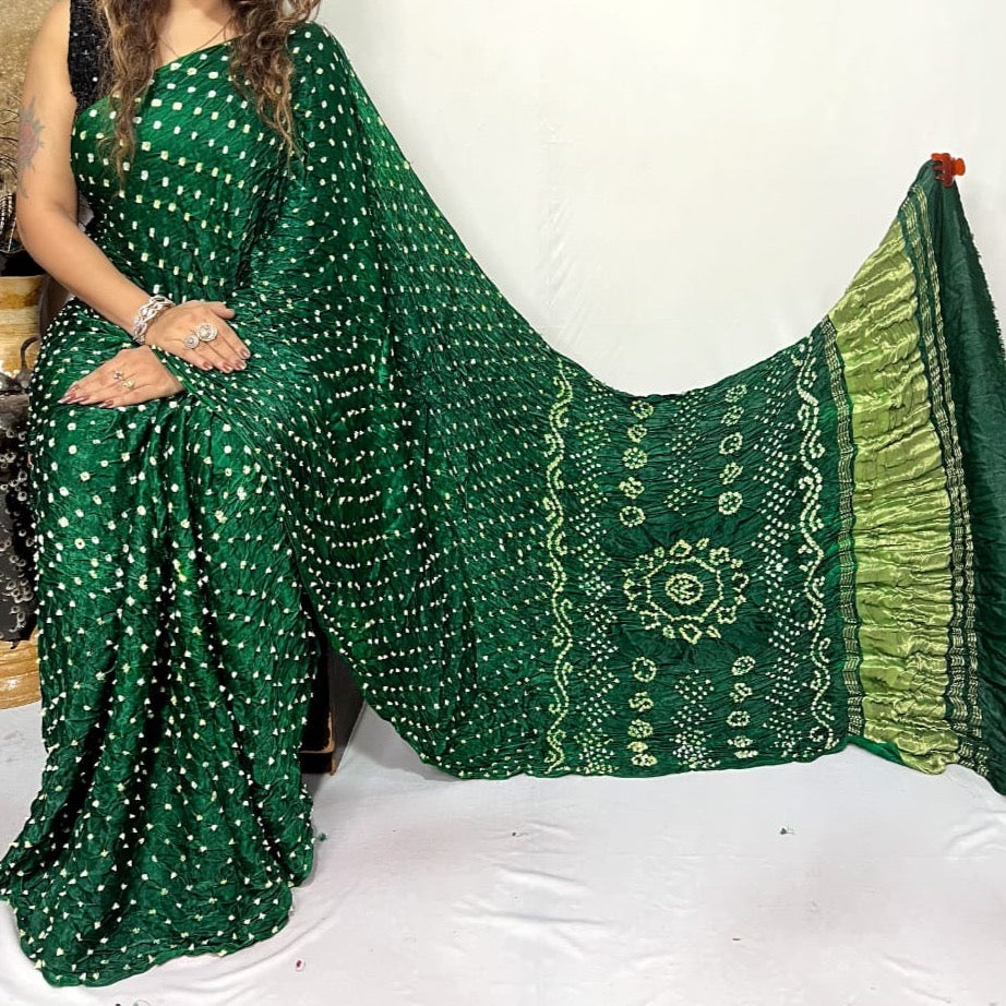 Modal Silk With Hand Dani Bandhej Saree with Lagdi Pallu - Pink, Yellow, Blue, Red, Mango, Teal