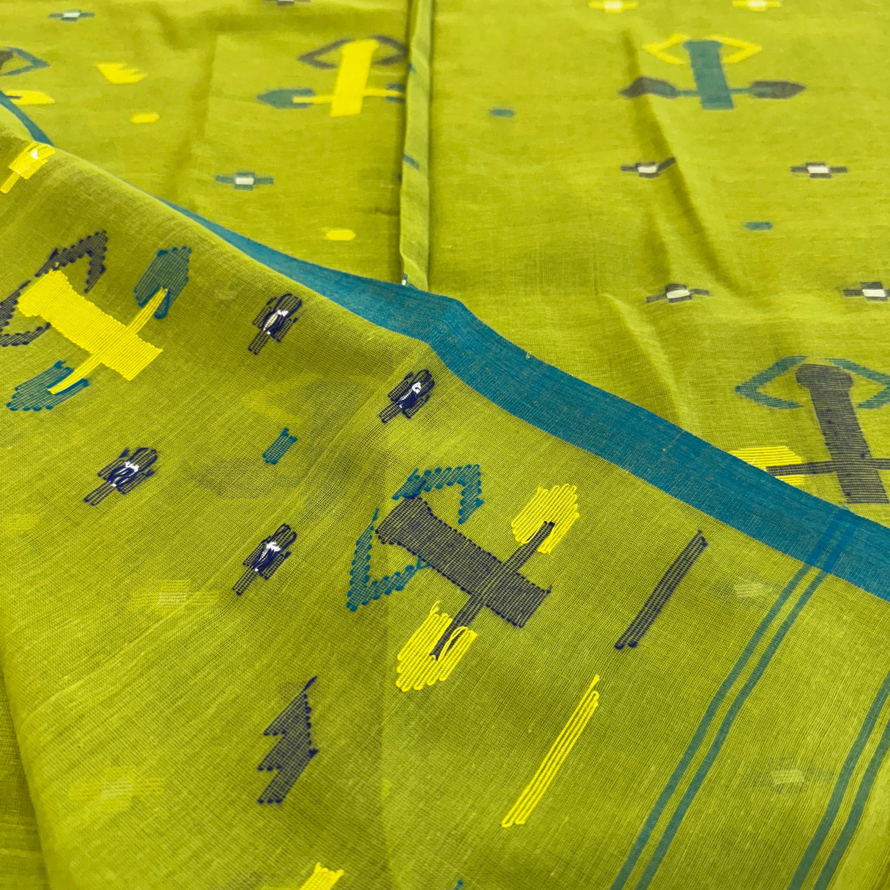 Handloom Mul Cotton woven Jamdani- Green