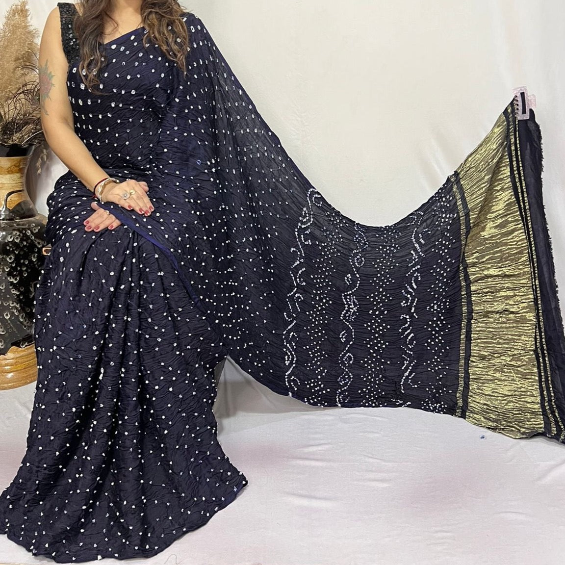 Modal Silk With Hand Dani Bandhej Saree with Lagdi Pallu - Pink, Yellow, Blue, Red, Mango, Teal