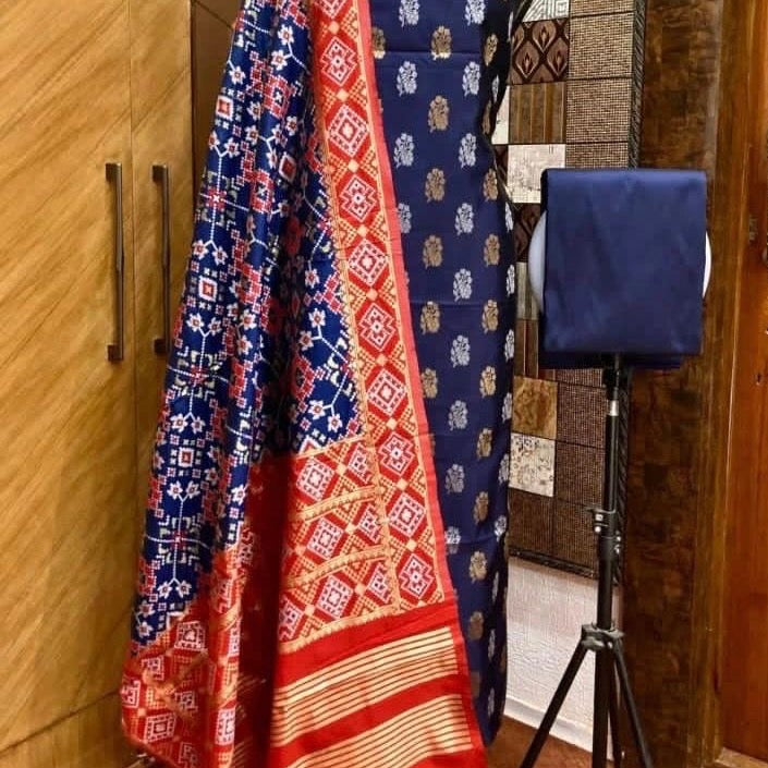 Banarasi Katan Silk Mix Unstitched Suit Material - Green, Blue, Black (Various Colours available)