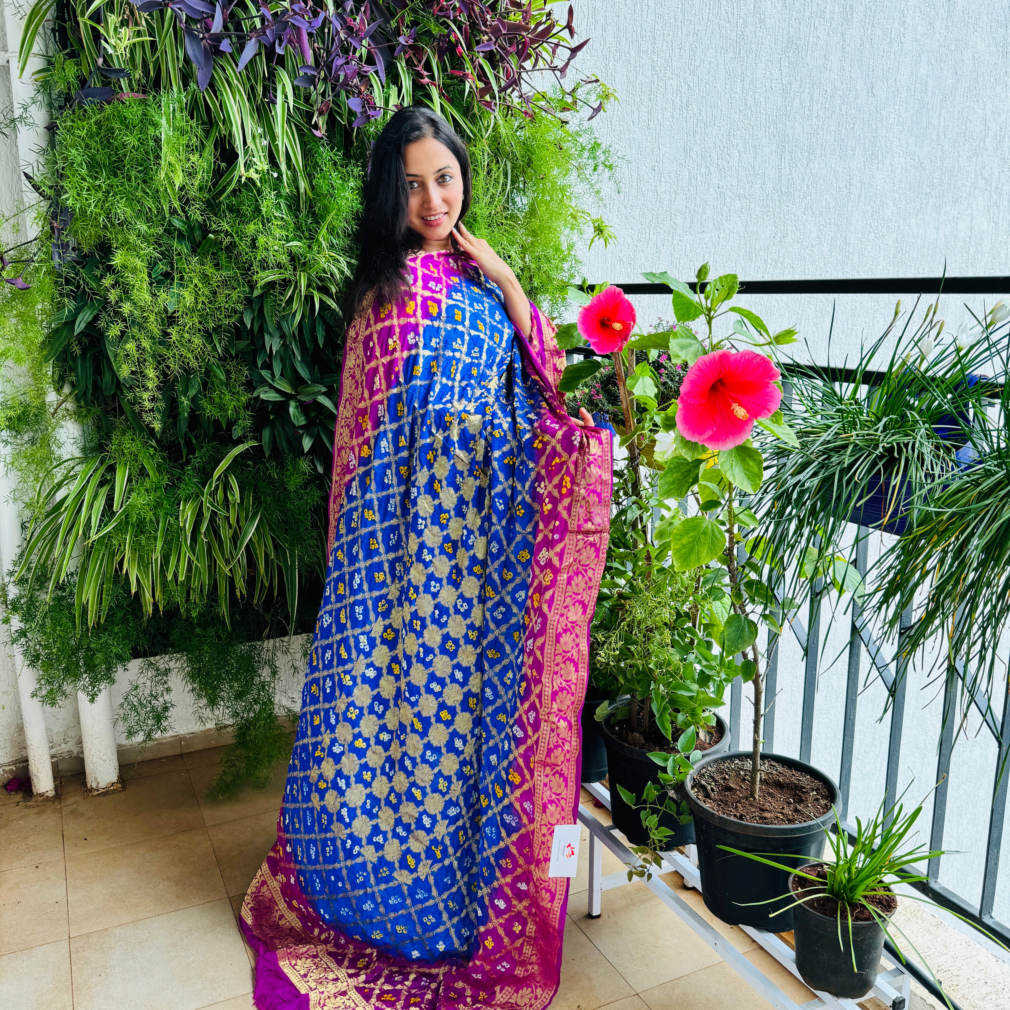 Banarasi Bandhej Double Shaded Art silk Dupatta - Various Colours