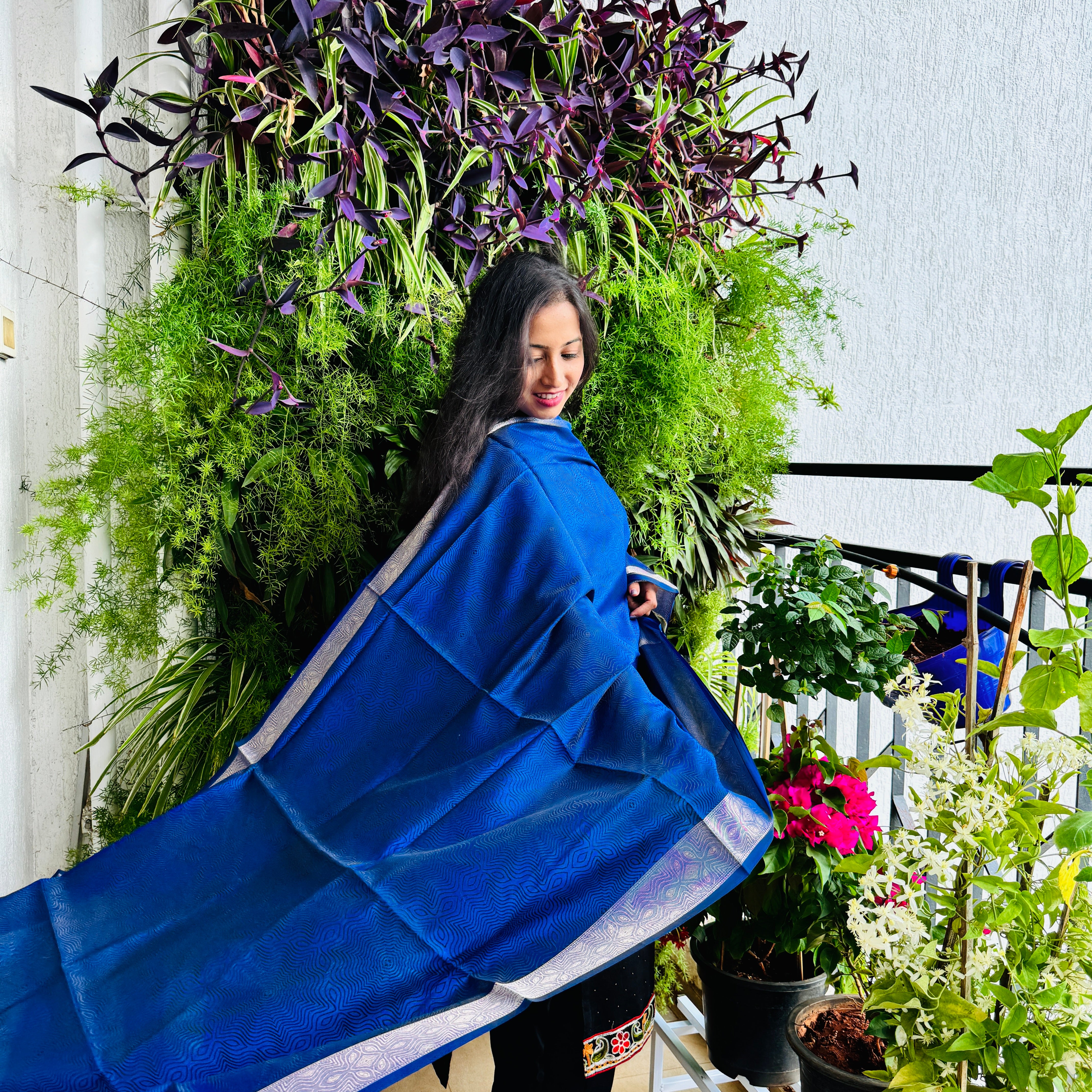 Banarasi Cotton Silk With Elegant Border Dupatta - Cobalt Blue