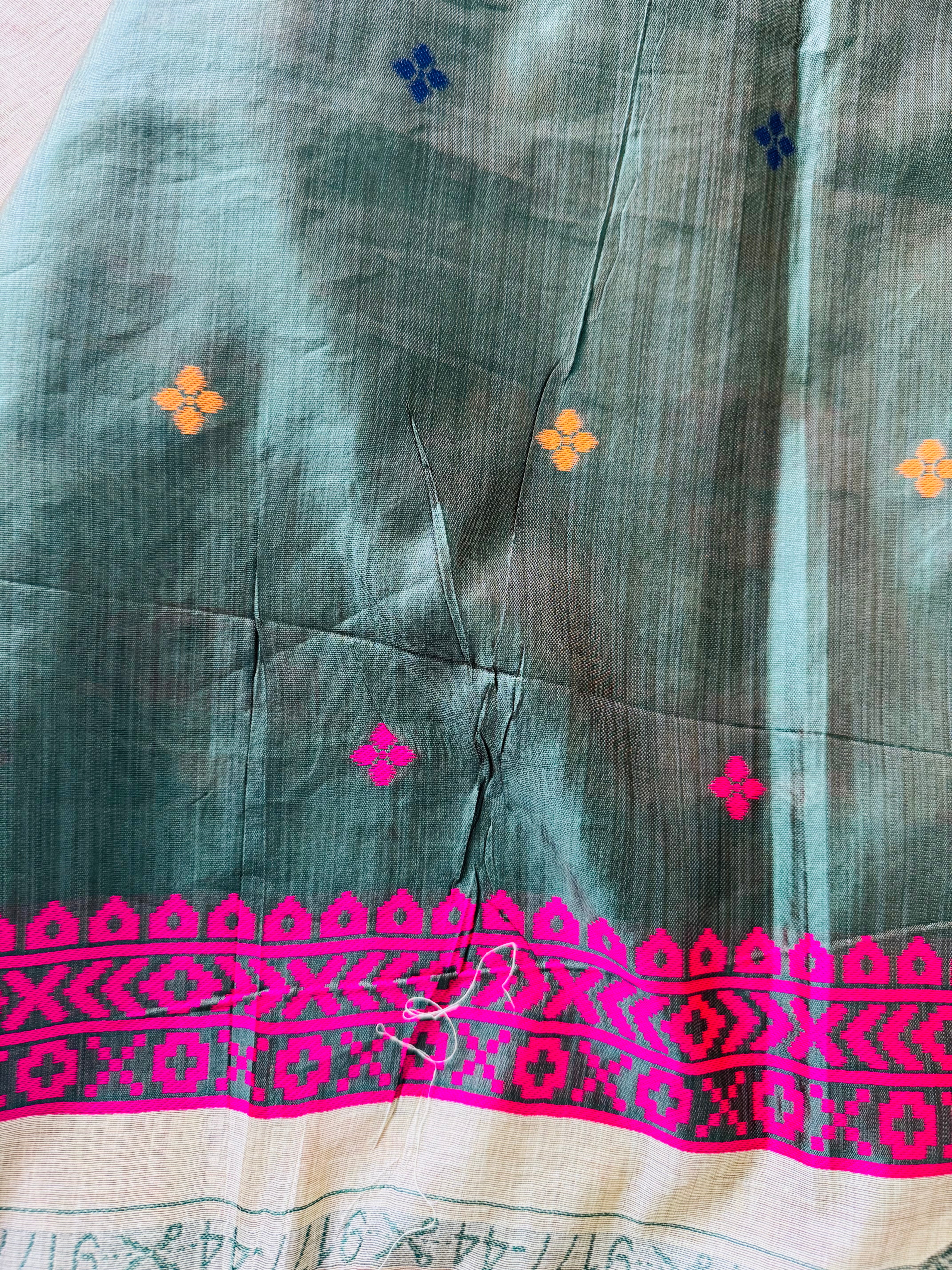 Semi Mugasilk Silk Saree in Pista Green Colour With Kasuti weave