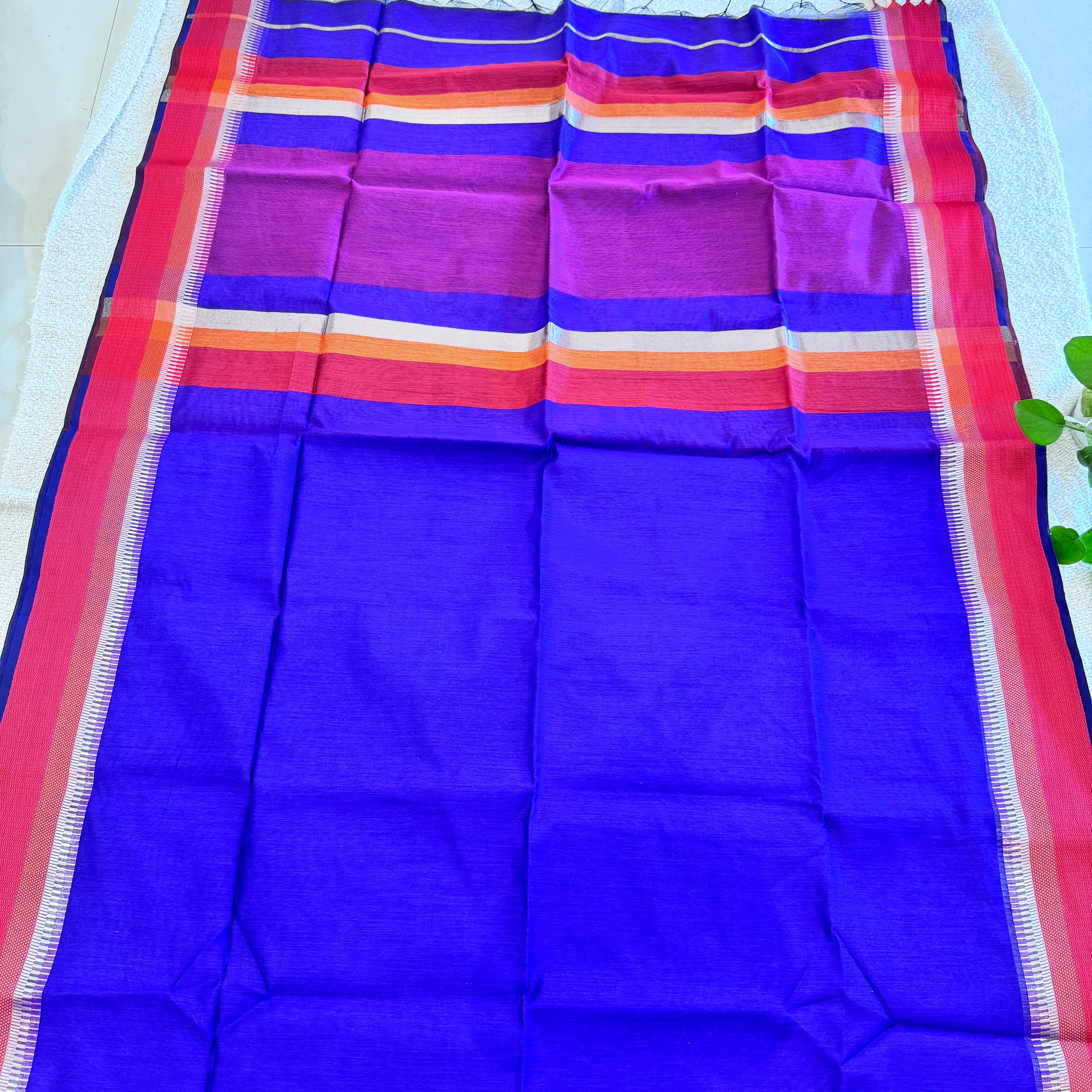 Maheshwari Handloom handwoven cotton silk Saree Dark Purple