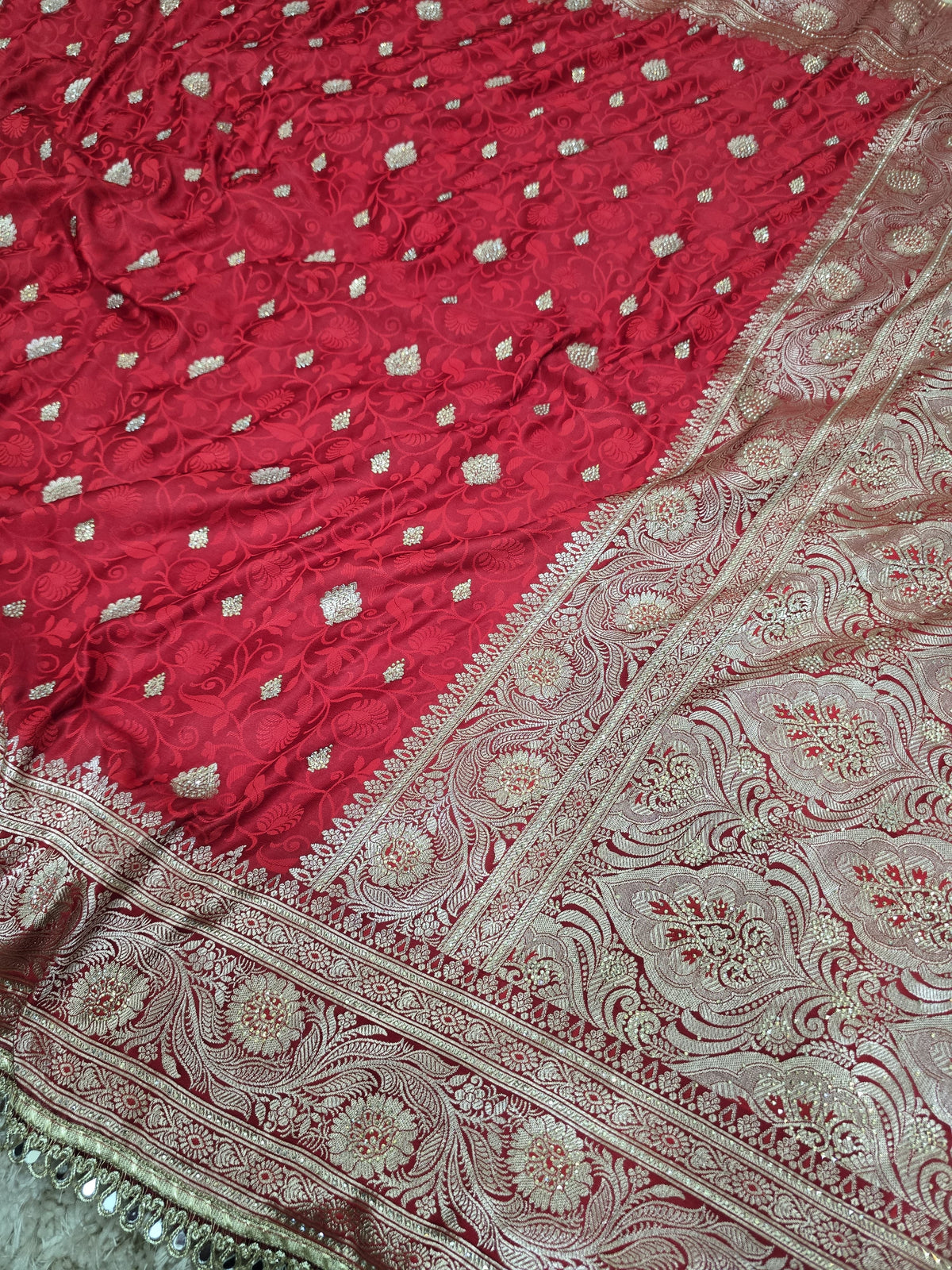 Banarasi Kataan Silk Saree With Beautiful Work- Red, Pink and Dyeable in Your Choice Of Colour
