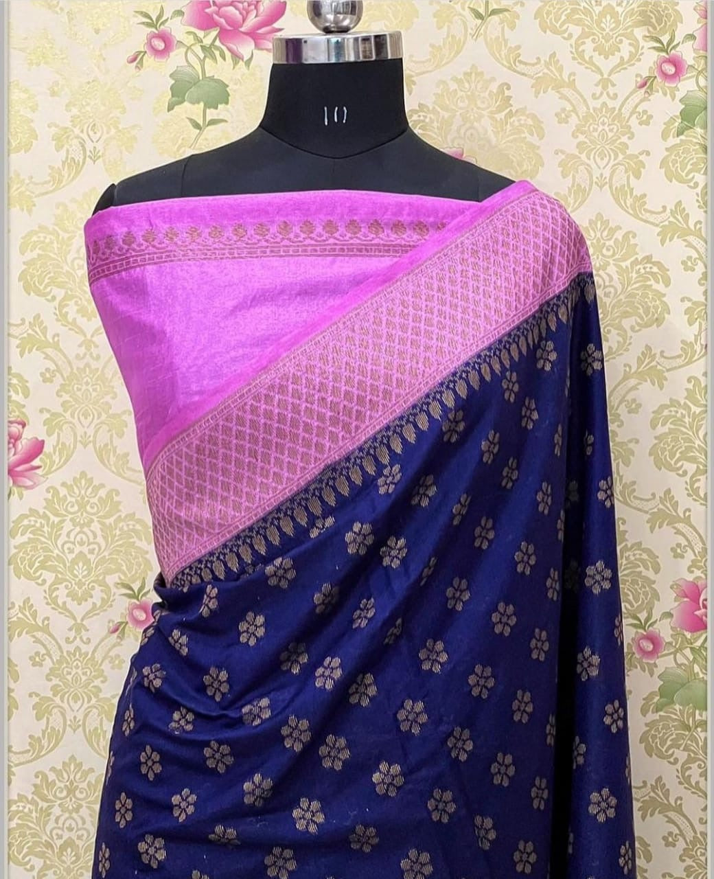 Dupion Silk Banarasi Saree - Navy Bluw, Pink, Green, Maroon and more