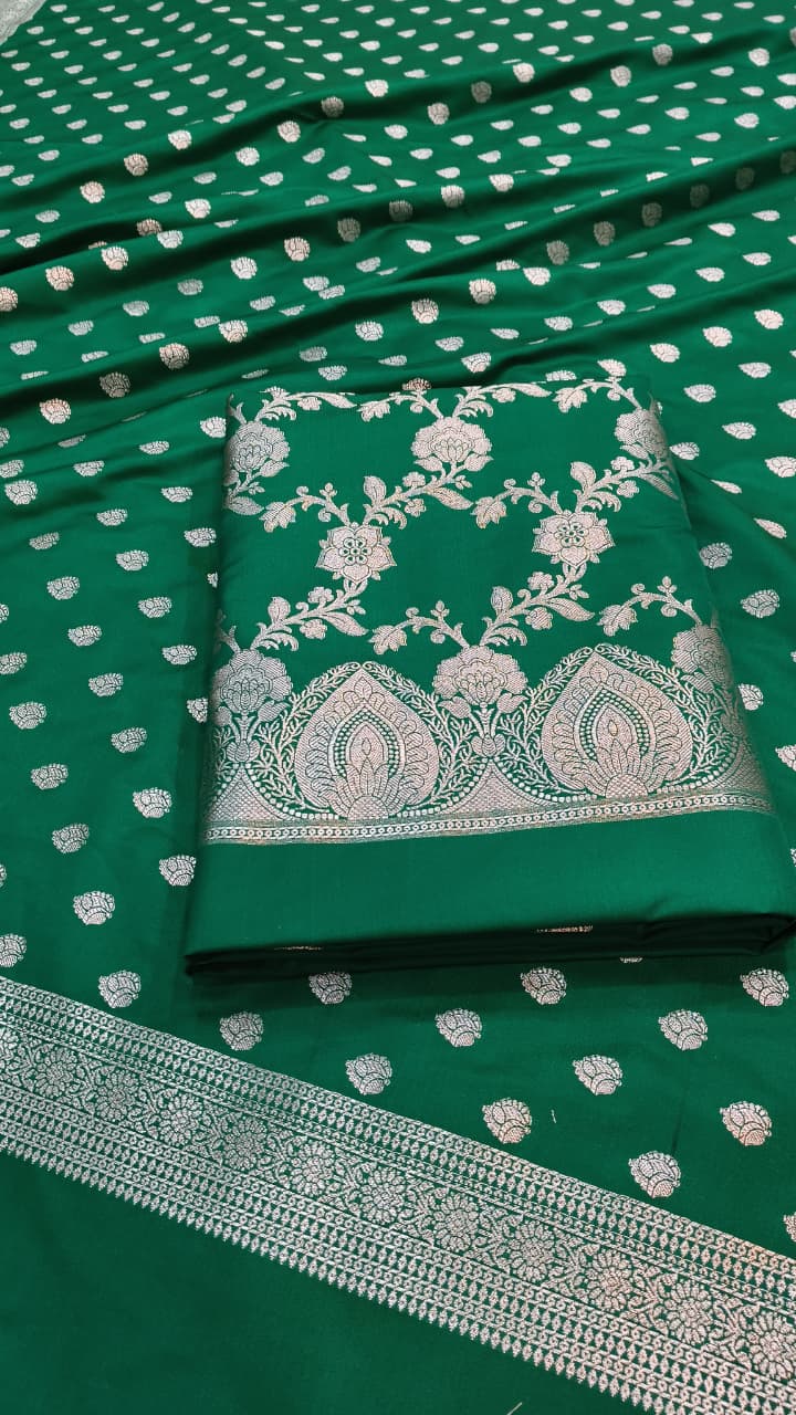 Banarasi Katan Mashroo Silk Unstitched Suit Material Red, Yellow, Navy, Hot Pink