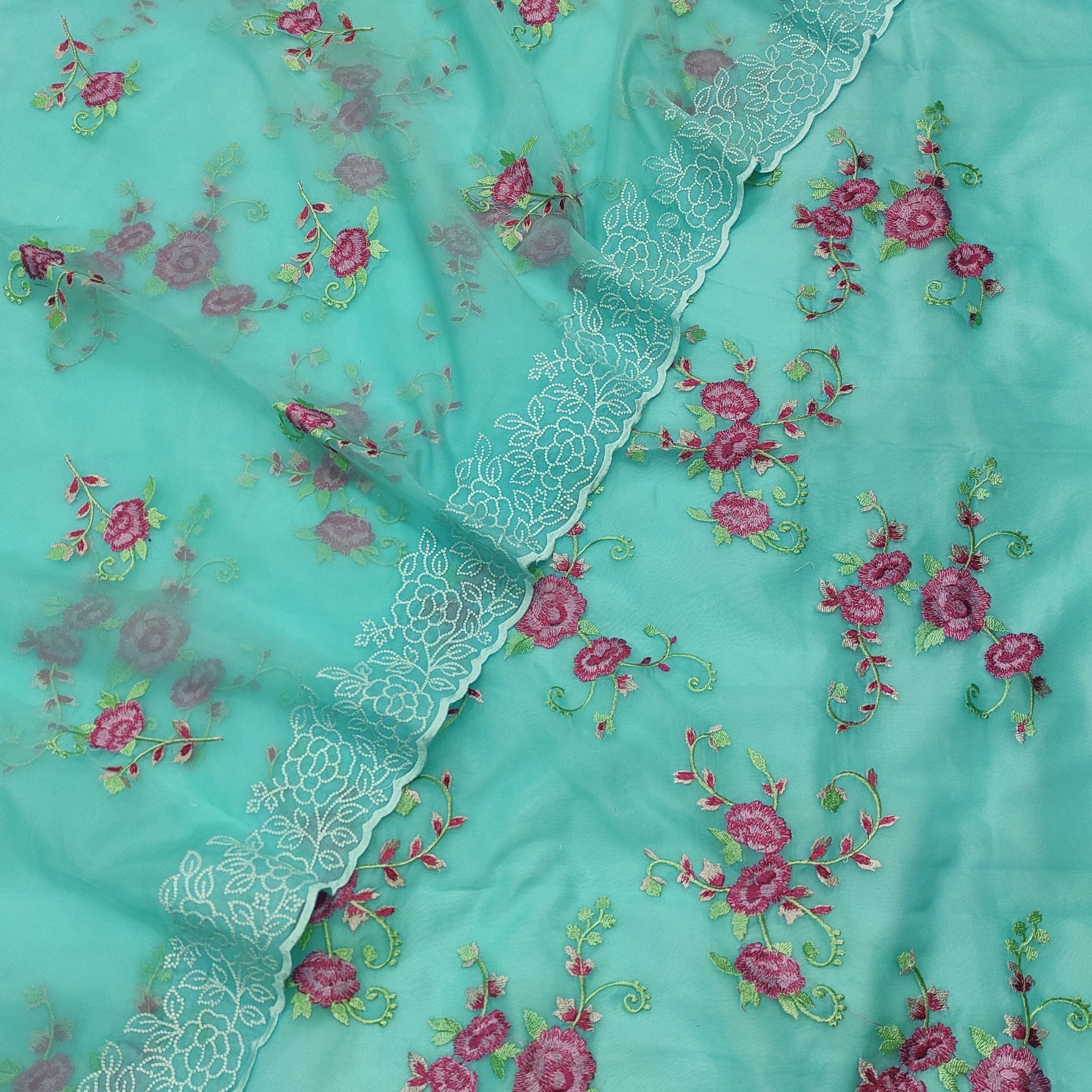 Banarasi Organza Silk Unstitched Salwar Suit Fabric With Multi-Coloured Resham Embroidery Work