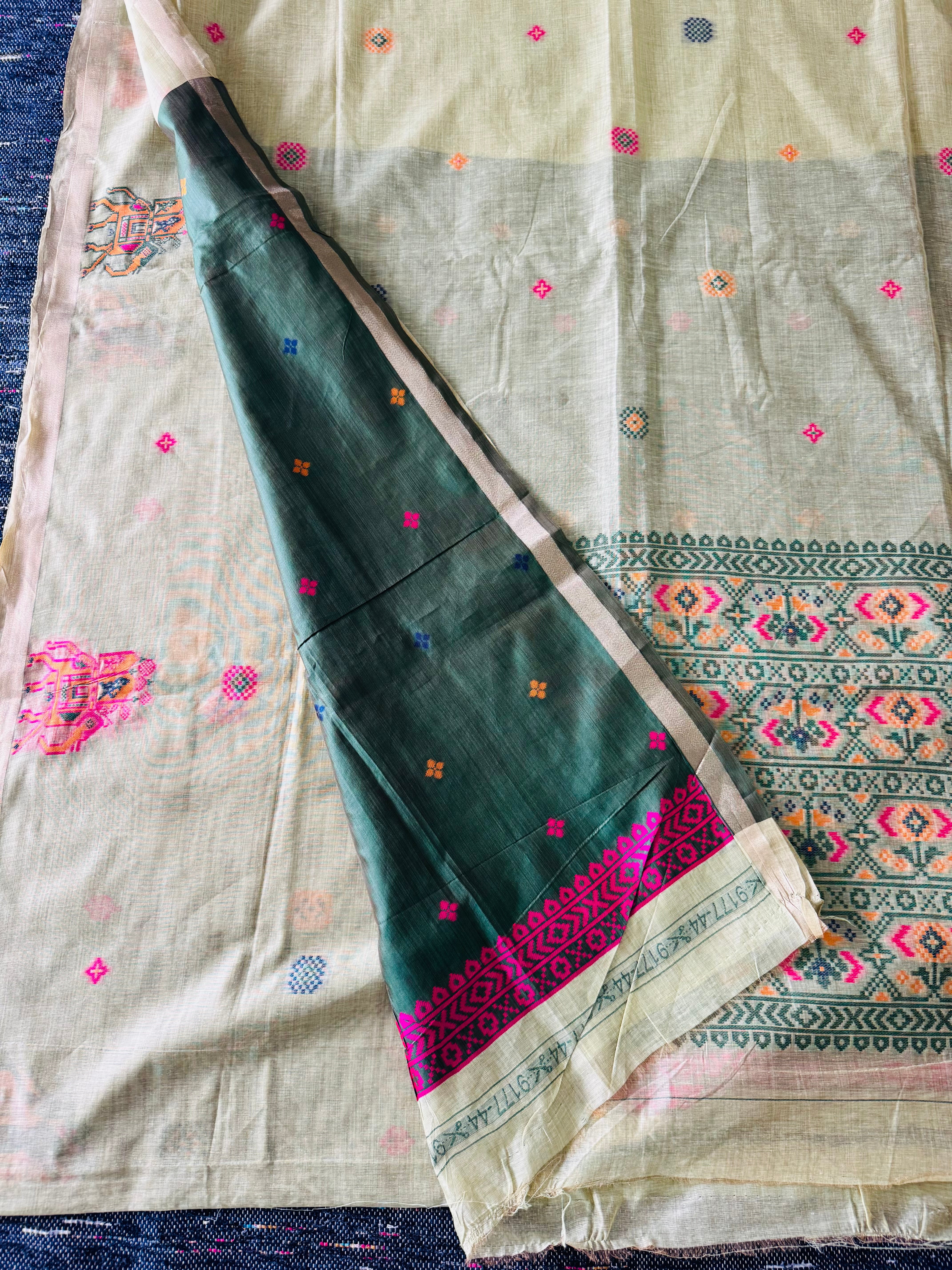 Semi Mugasilk Silk Saree in Pista Green Colour With Kasuti weave