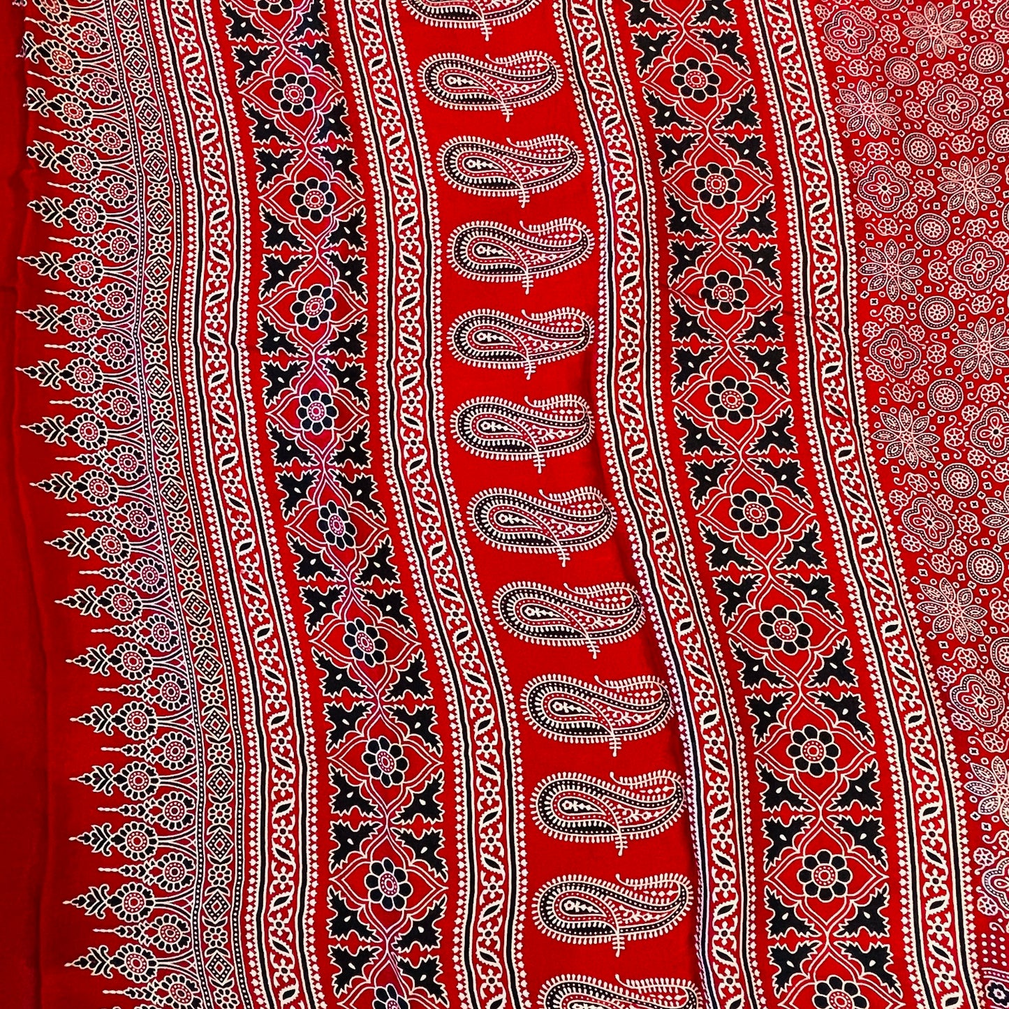 Modal Silk Ajrakh Saree - Navy Blue and Red