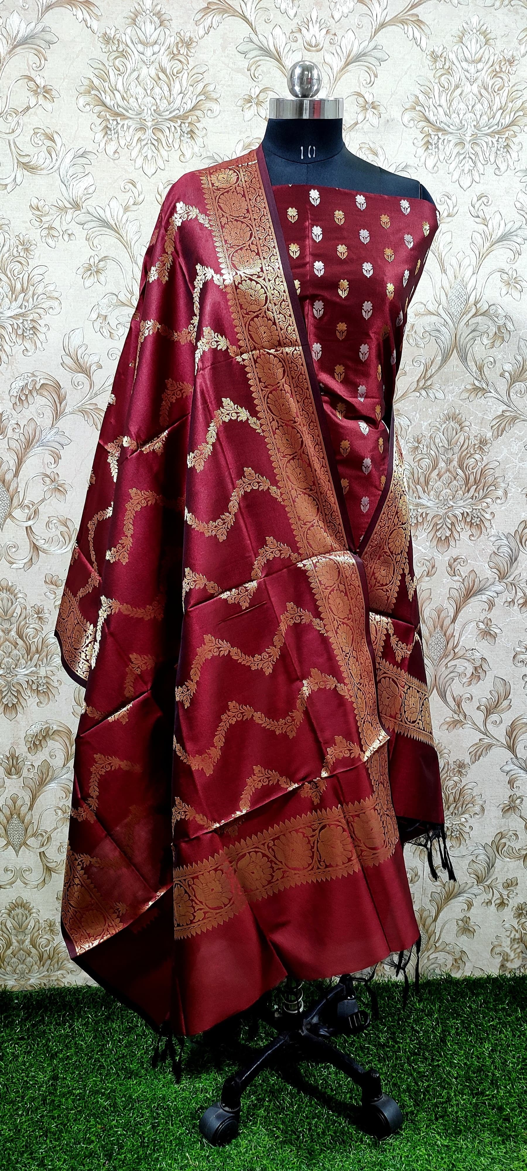 Banarasi Katan Silk Mix Unstitched Suit Material - Green, Blue, Black (Various Colours available)