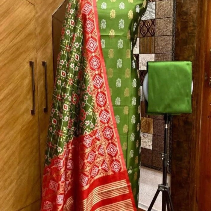 Banarasi Katan Silk Mix Unstitched Suit Material - Green, Blue, Black (Various Colours available)