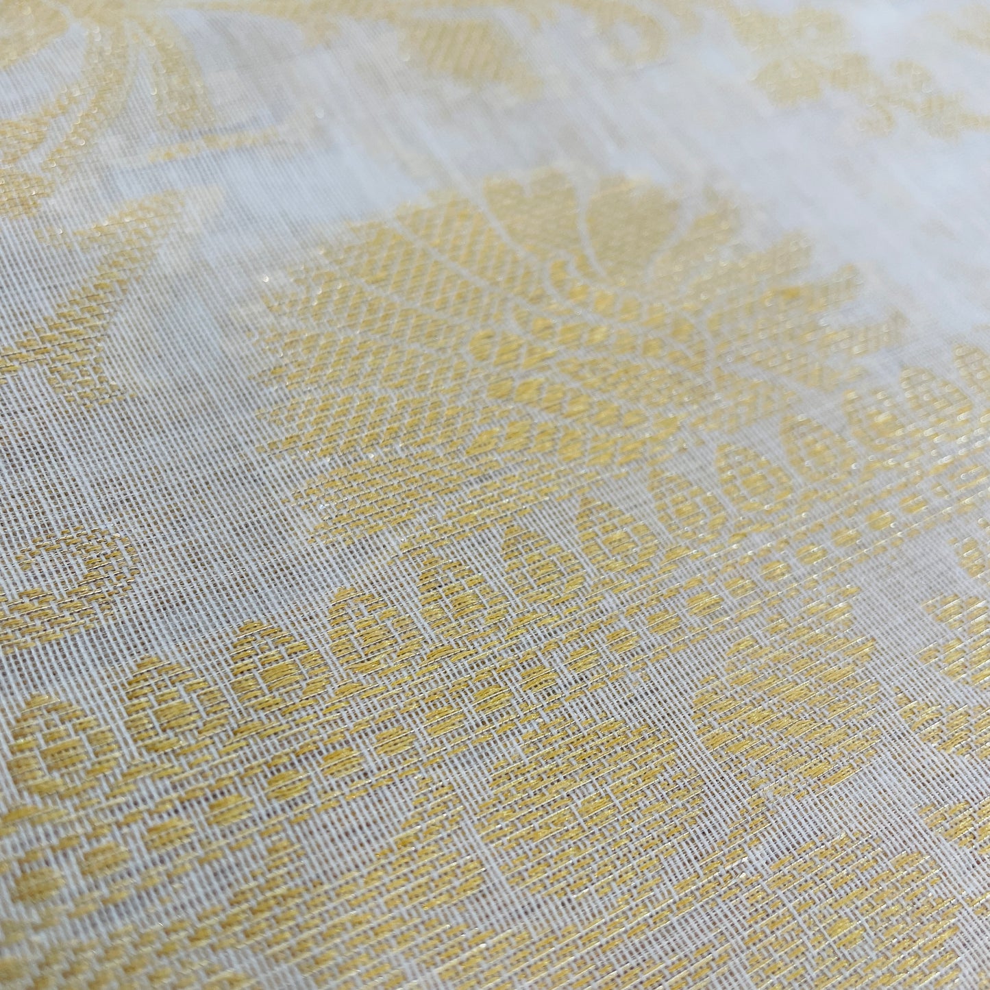 Banarasi Cotton Silk Unstitched Suit Material - White and Gold