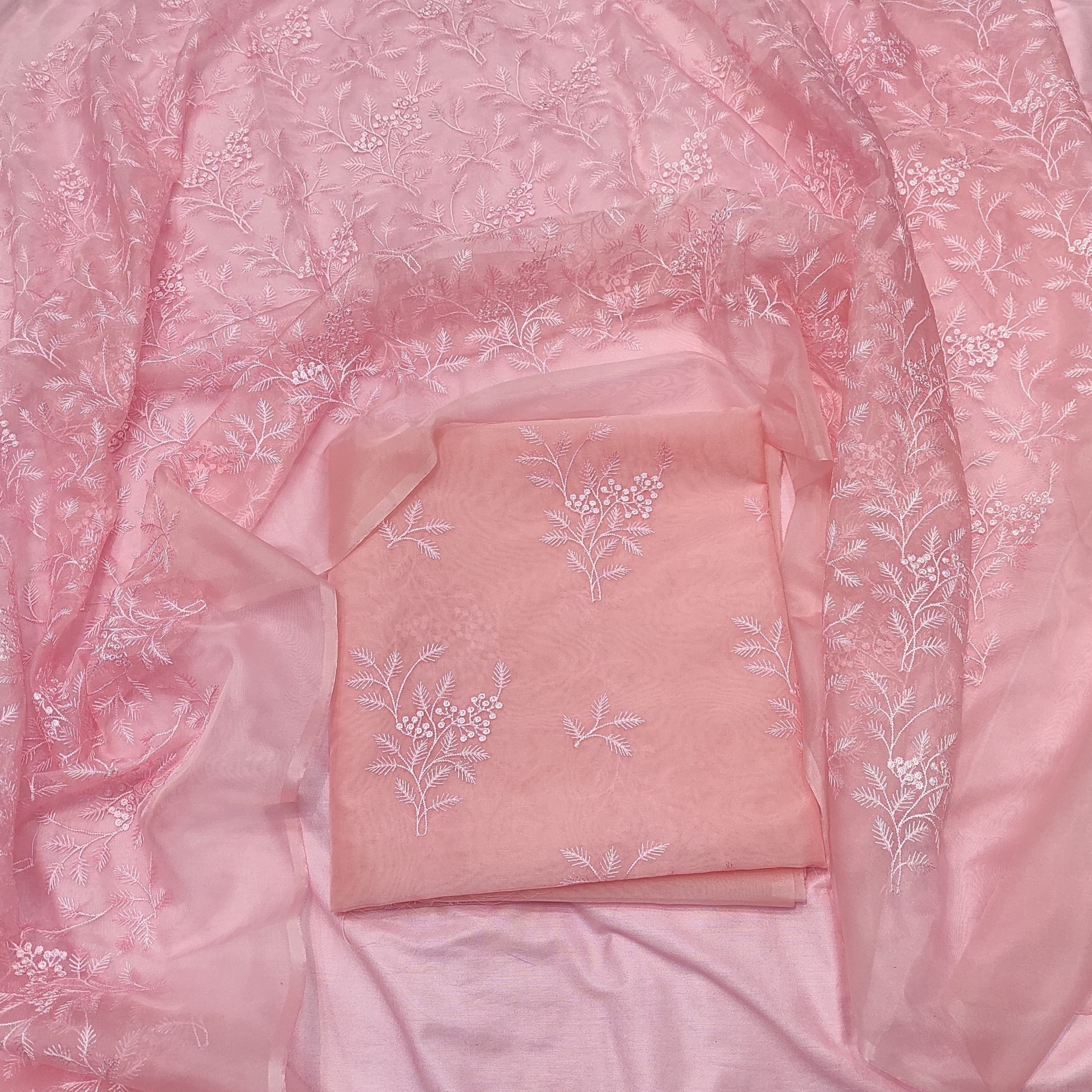 Banarasi Organza Silk Unstitched Salwar Suit Fabric - Pink, Peach, Blue, Green