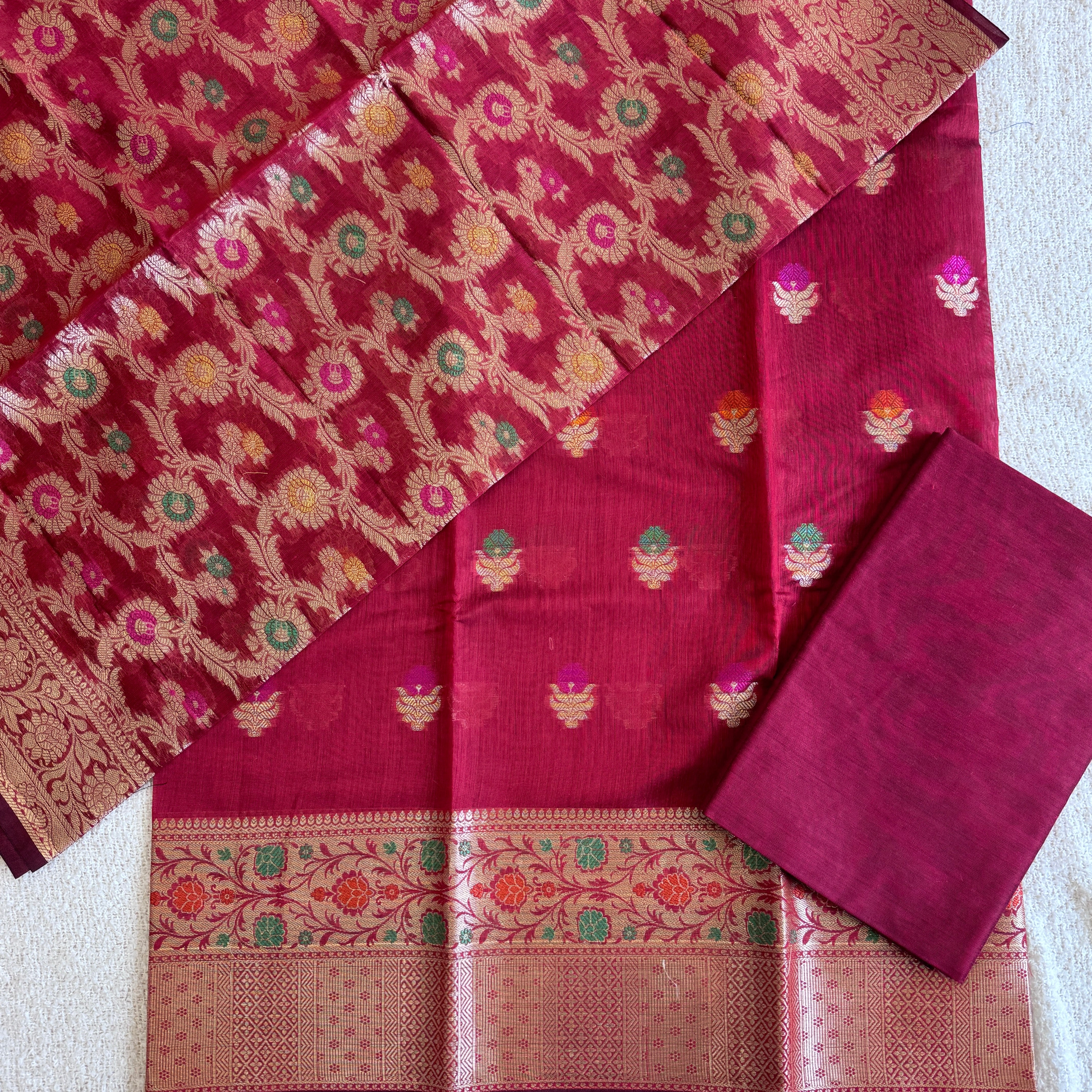 Banarasi Cotton Silk Unstitched Suit Material - Maroon