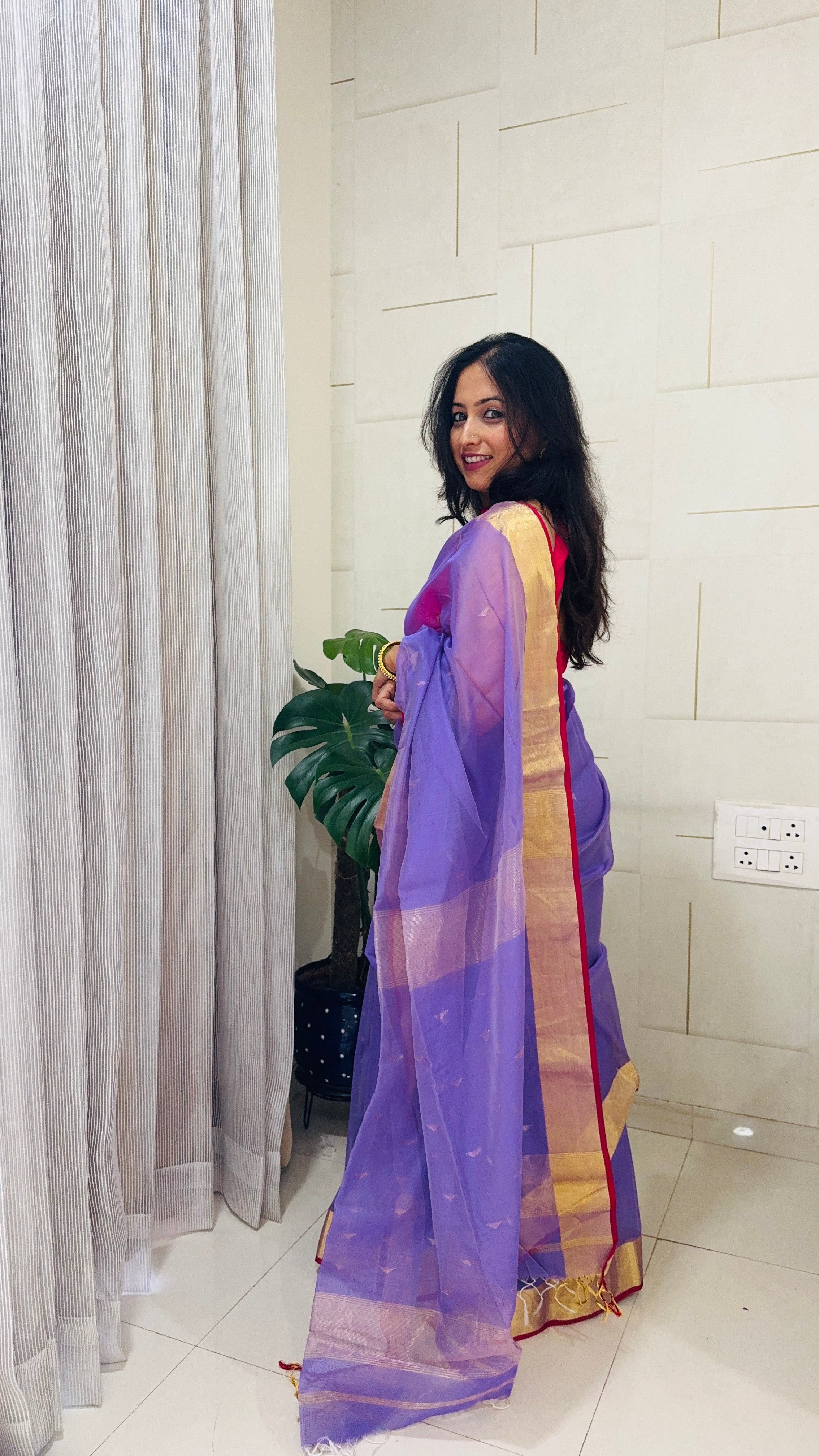 Maheshwari Handloom handwoven cotton silk Lavender