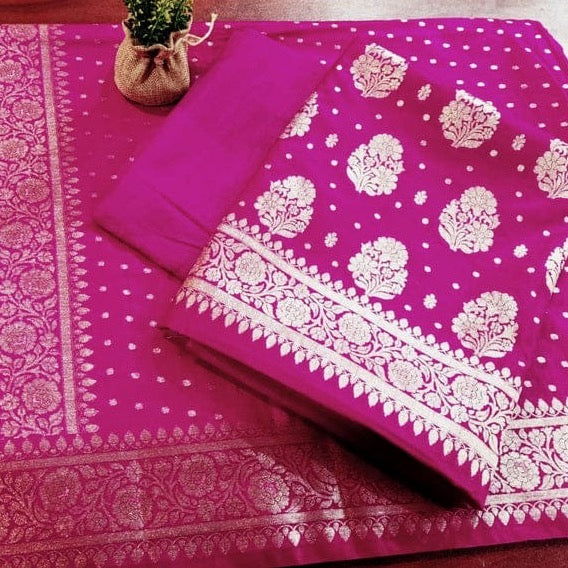Banarasi Georgette Silk Unstitched Suit Material - Red, Maroon, Yellow, Baby Pink, Rani Pink