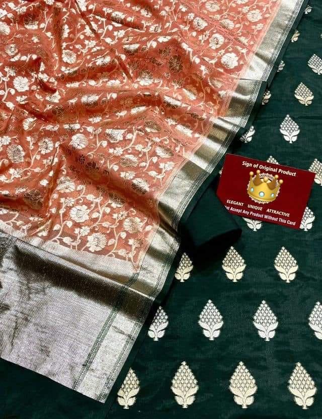 Banarasi Pure Mercerised Silk Handloom Dyeable Suits Colour-(Green, Pink, Maroon, Purple, Red)