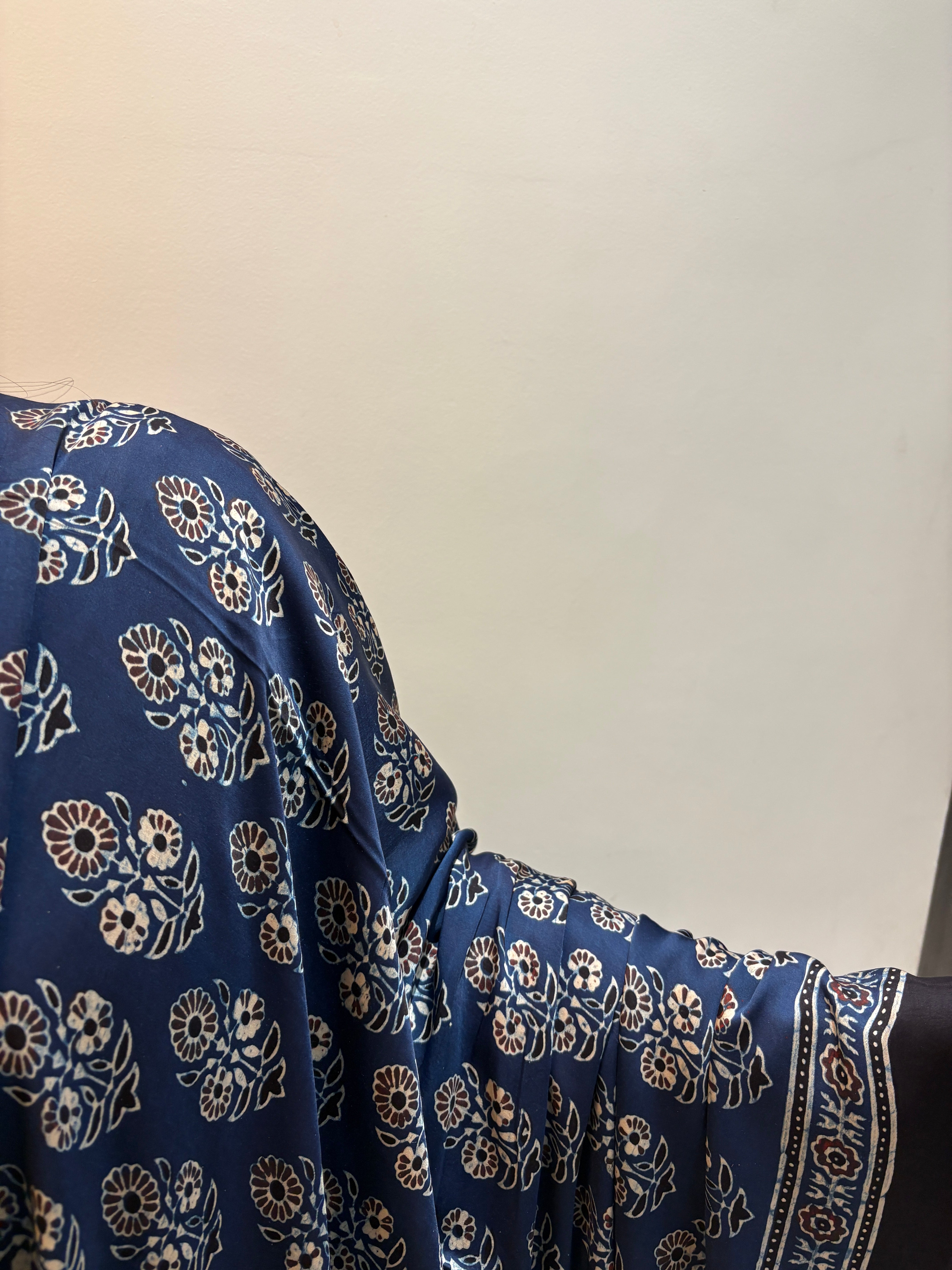 Modal Silk Ajrakh Saree With Natural Dyes - Indigo