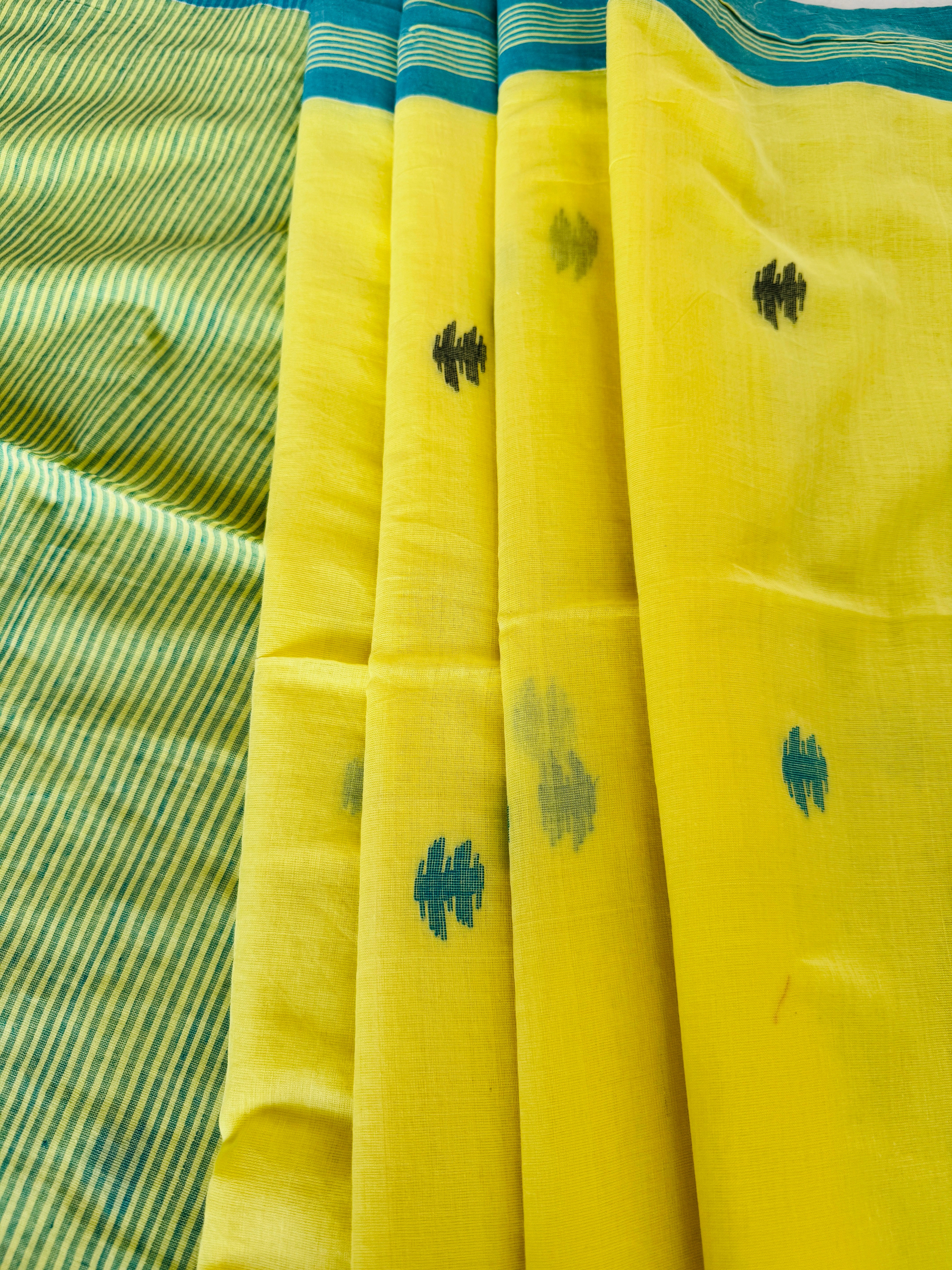 Handloom Mul Cotton woven Jamdani- Yellow