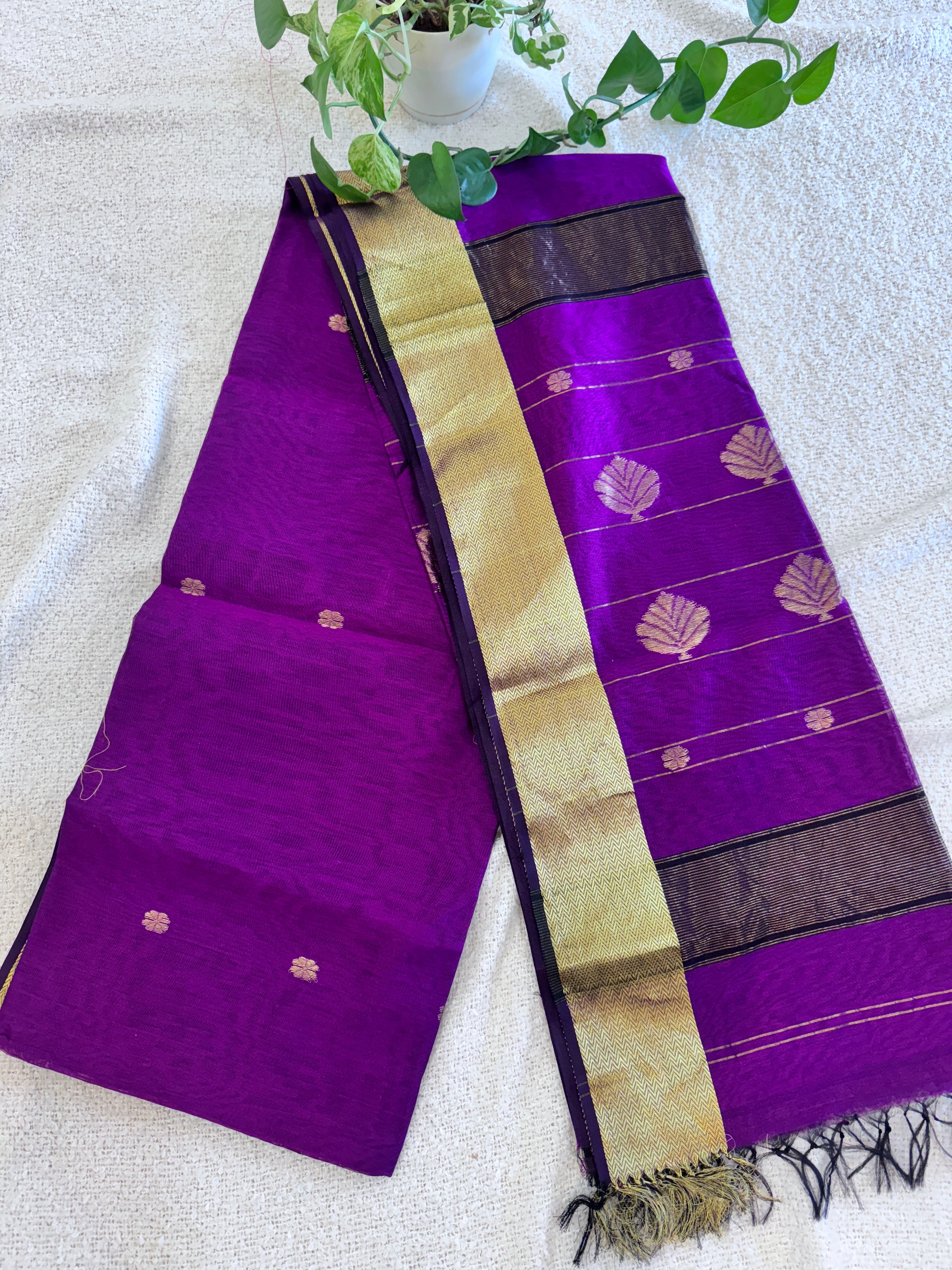 Maheshwari Handloom handwoven cotton silk Magenta Purple