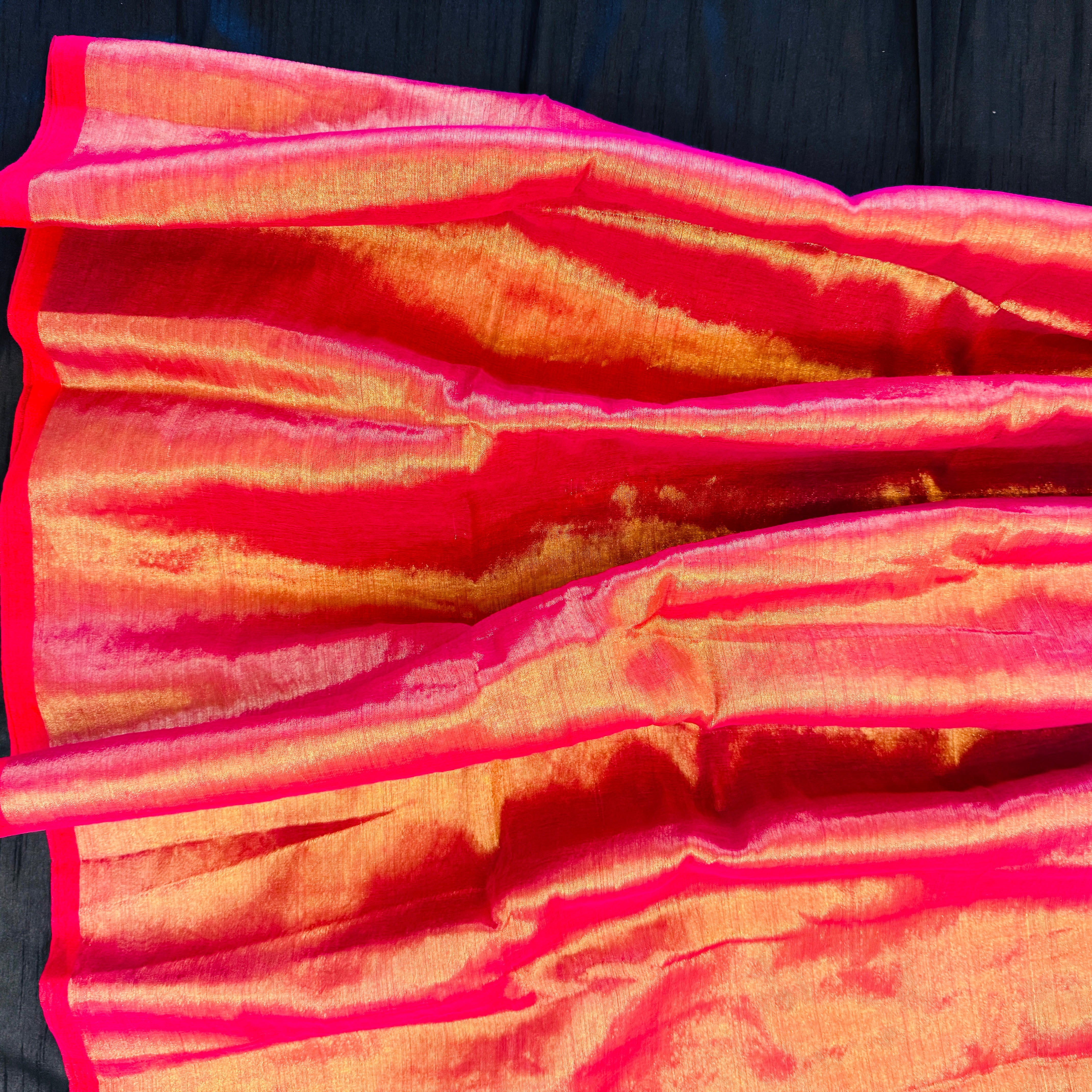 Premium Tissue Soft Silk Saree - Onion Pink, Copper, Golden Yellow, Shiny Blue.