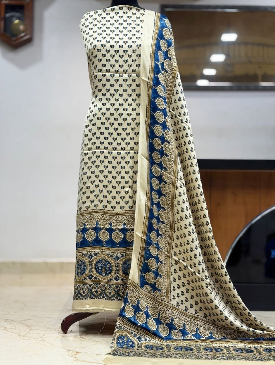 Pure modal silk hand block Ajrakh 3 suit material - Red with different hand block prints