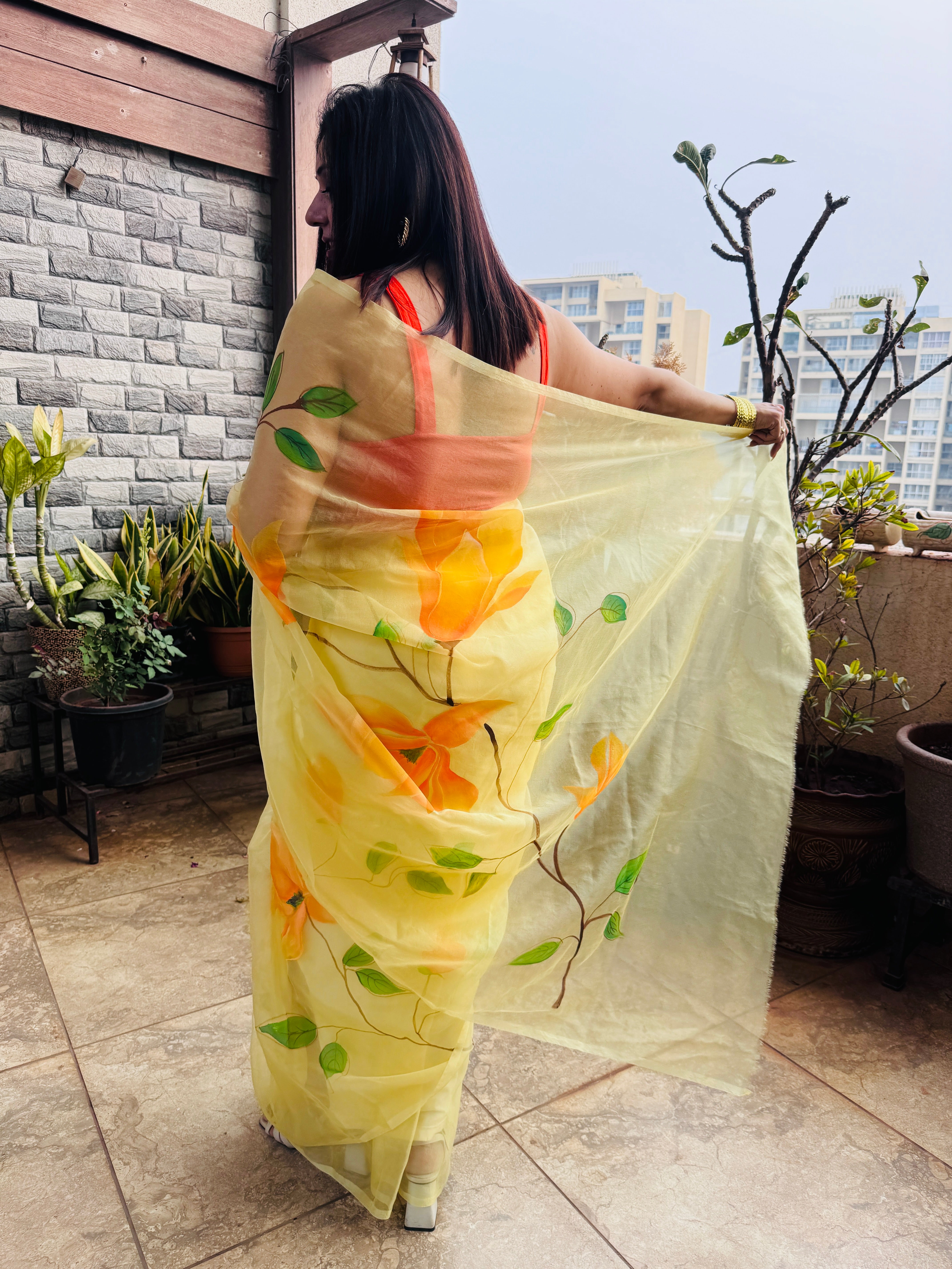 Hand painted Soft Organza Saree - Customisation available