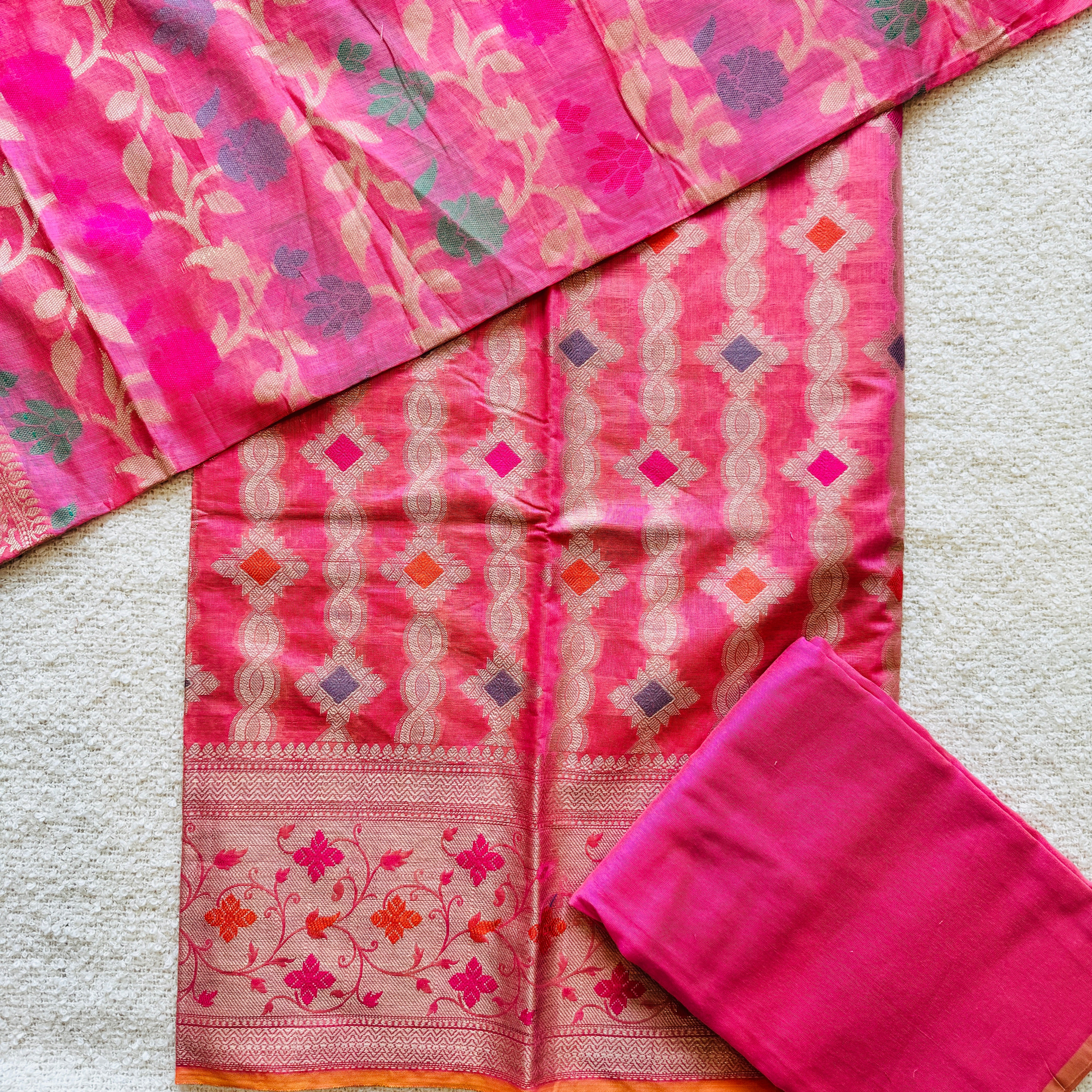 Banarasi Cotton Silk Unstitched Suit Material