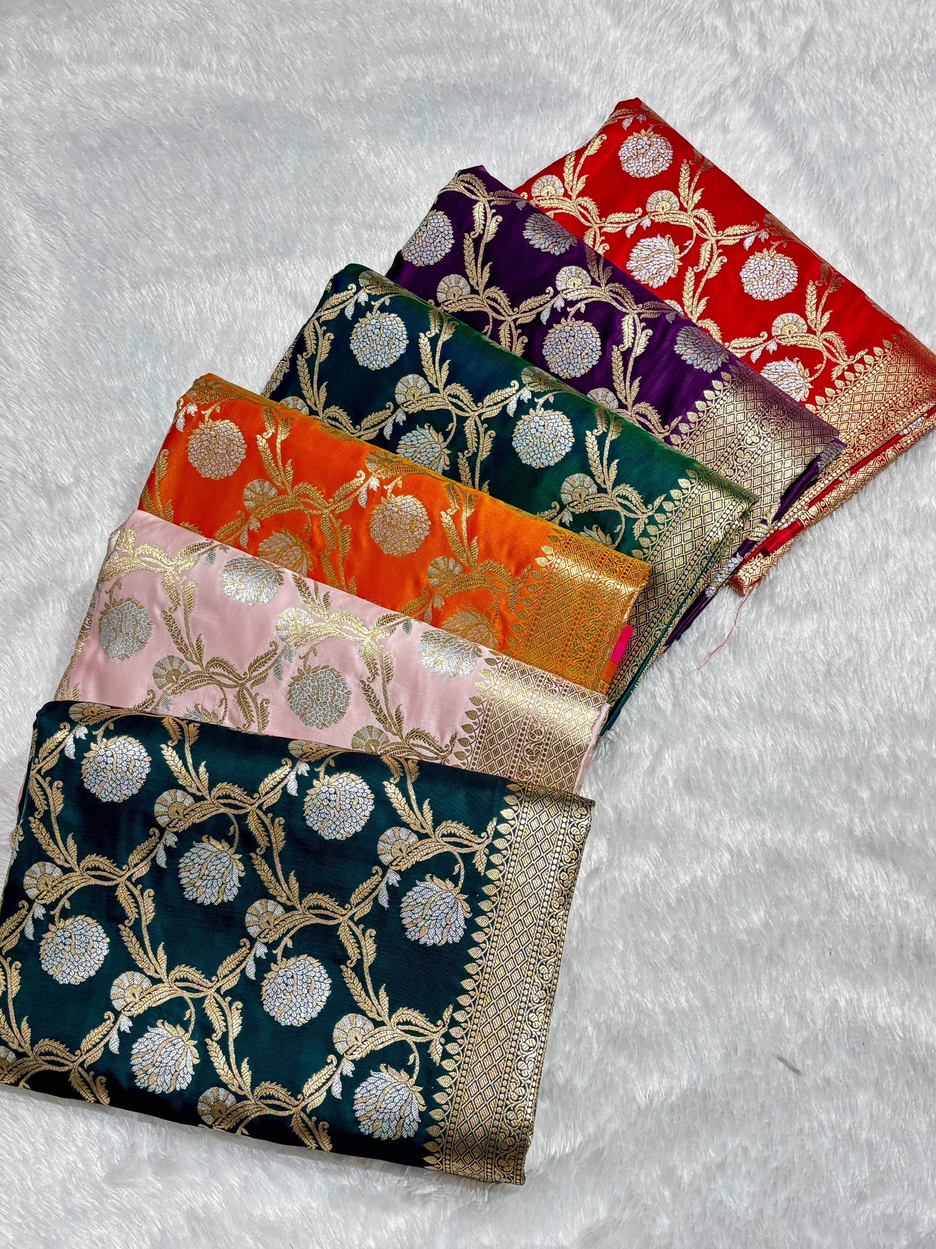 Banarasi Pure Mashroo Silk Saree - Yellow,Green,Red and more