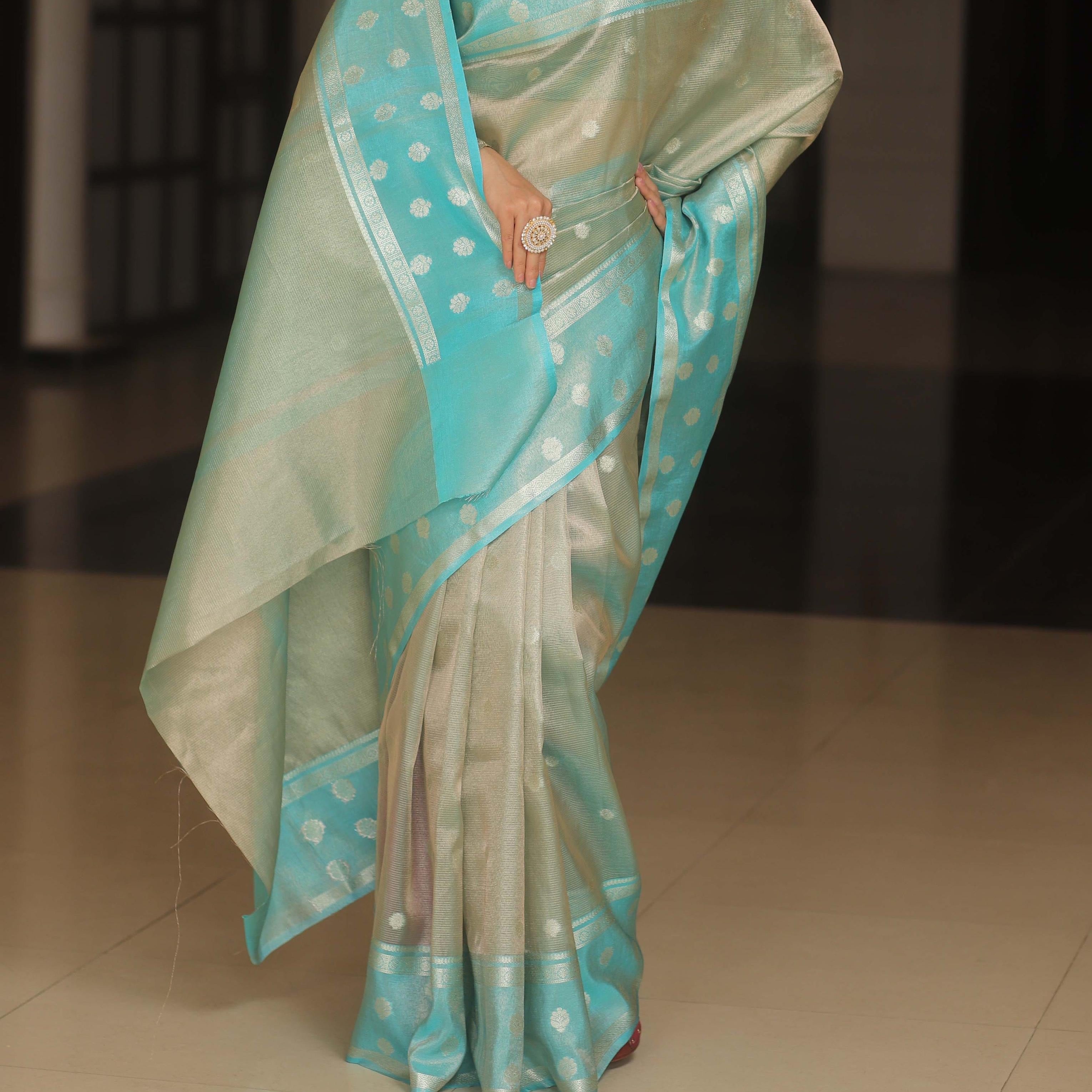 Banarasi Soft Tissue Silk Saree - Blue,