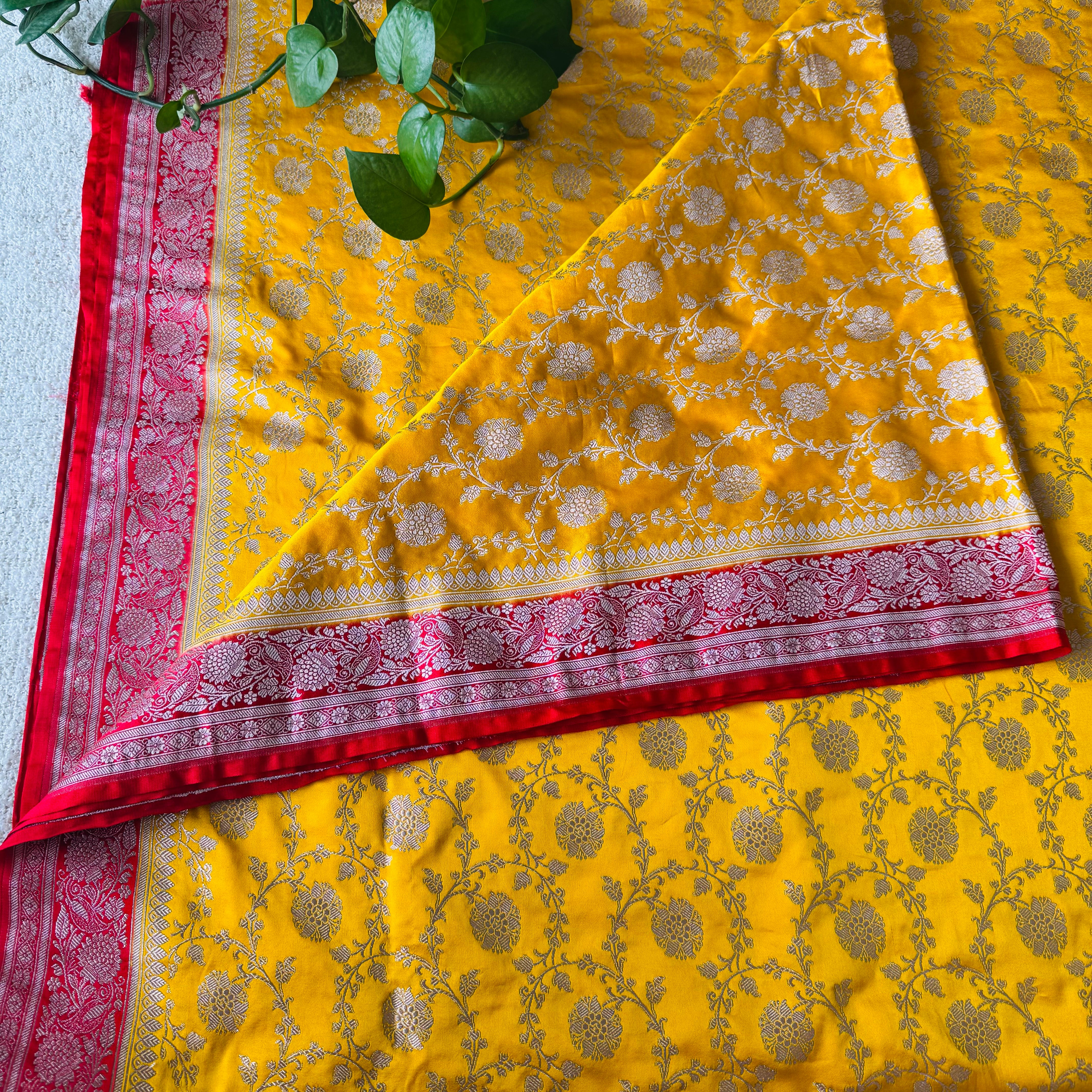 Banarasi Pure Mashroo Silk Saree - Yellow, Orange, Red, Purple, Blue, Pink
