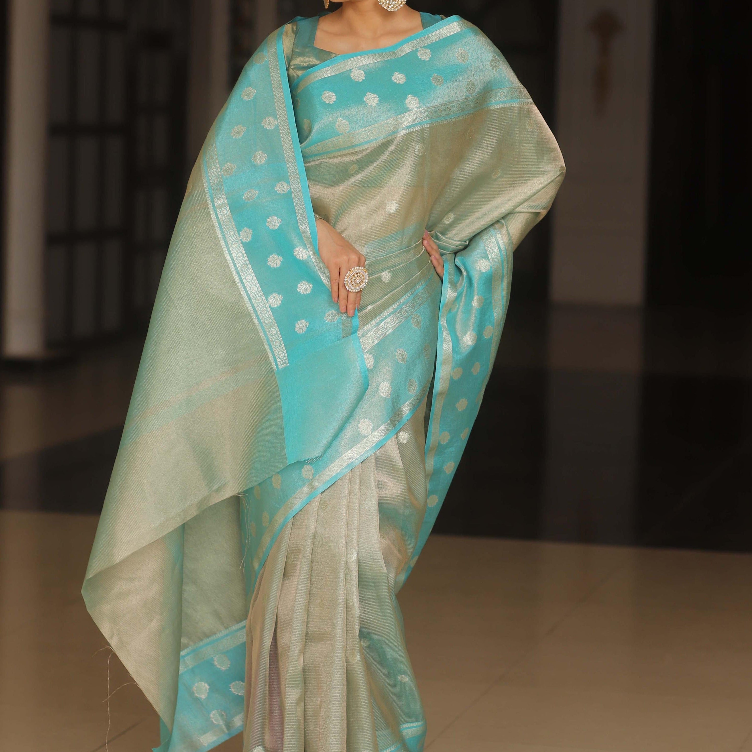 Banarasi Soft Tissue Silk Saree - Blue,