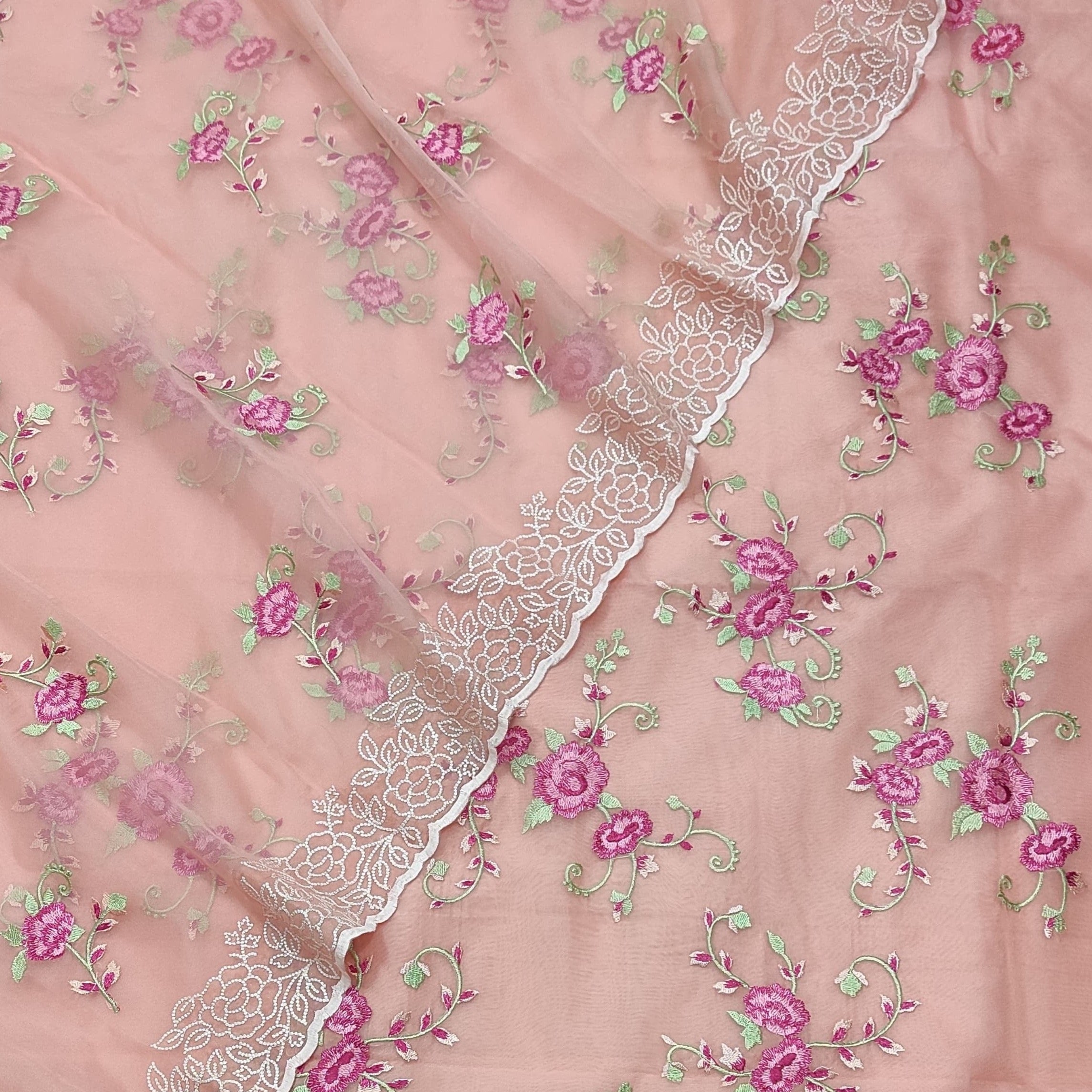Banarasi Organza Silk Unstitched Salwar Suit Fabric With Multi-Coloured Resham Embroidery Work