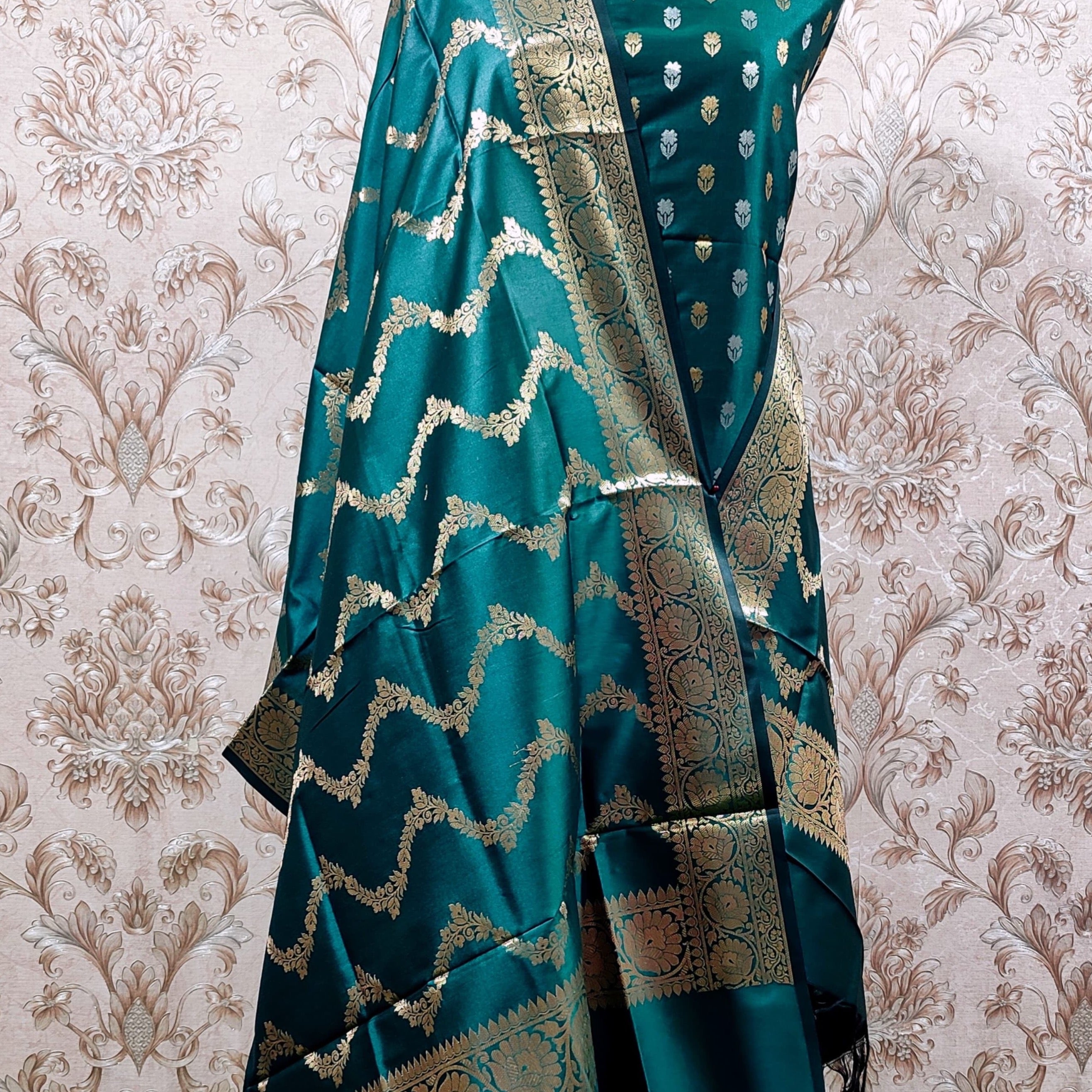 Banarasi Katan Silk Mix Unstitched Suit Material - Green, Blue, Black (Various Colours available)