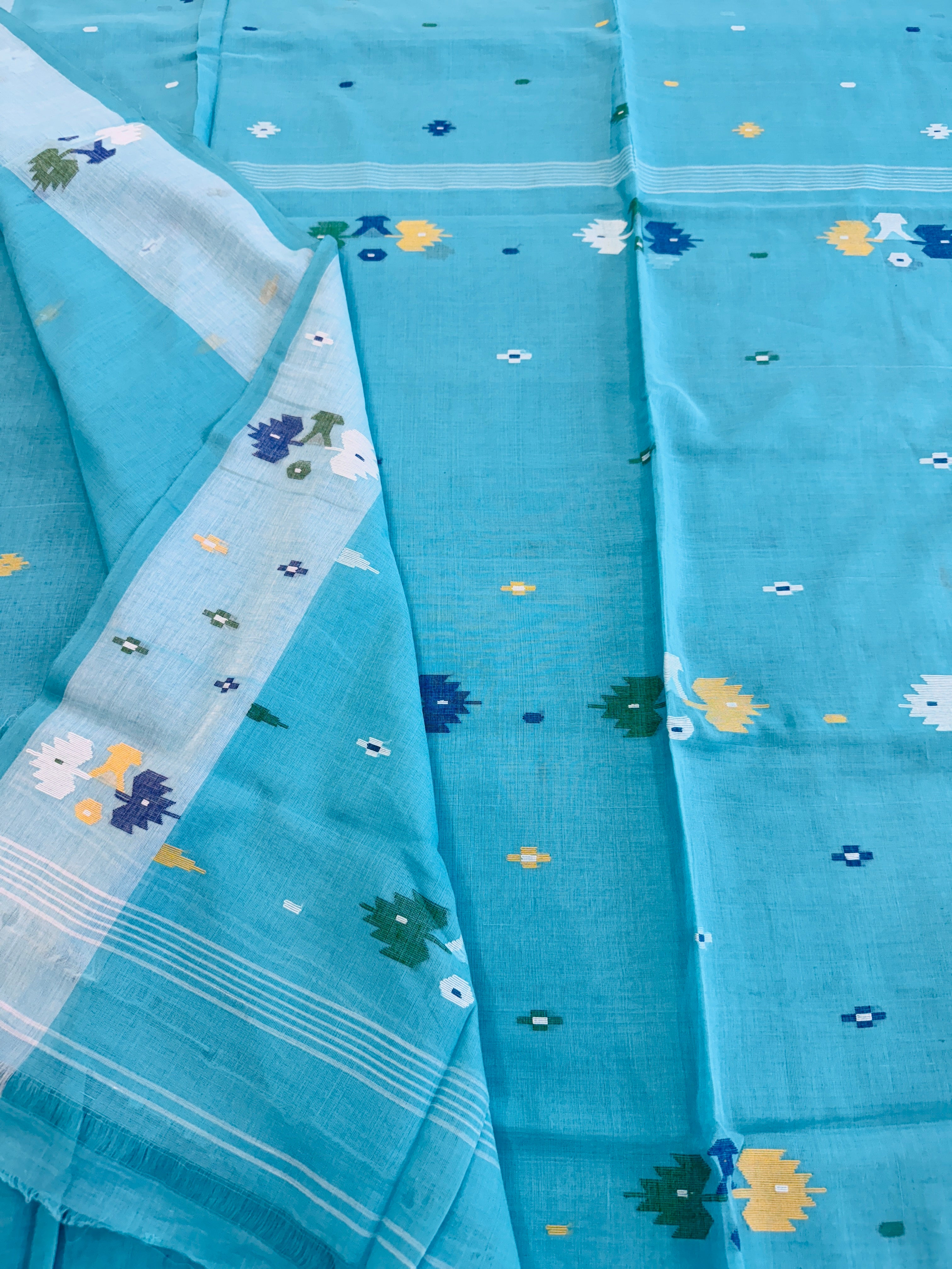 Handloom Mul Cotton woven Jamdani - Blue