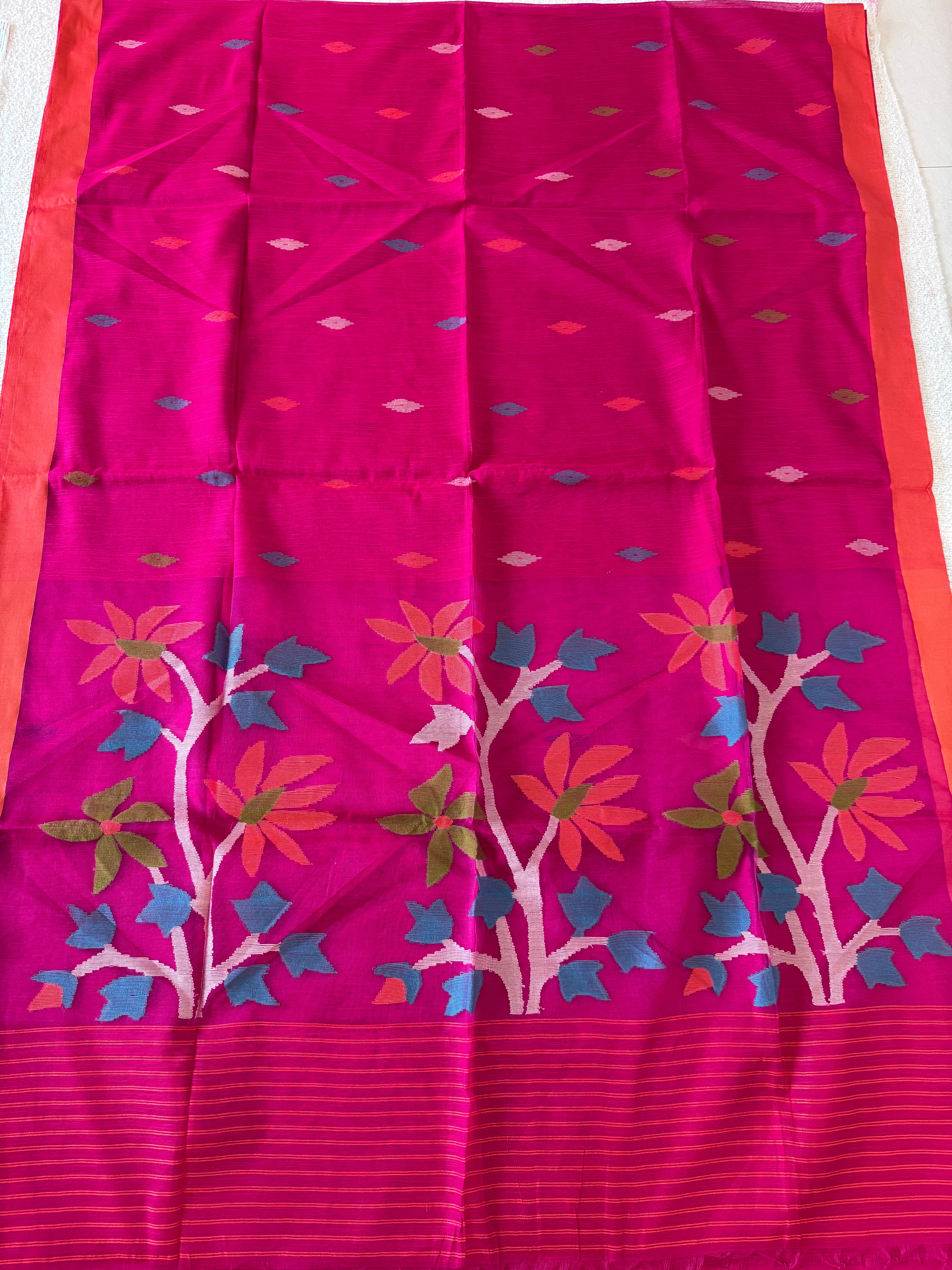 Hand Woven Madhabilota Pure Muslin Jamdani - Pink
