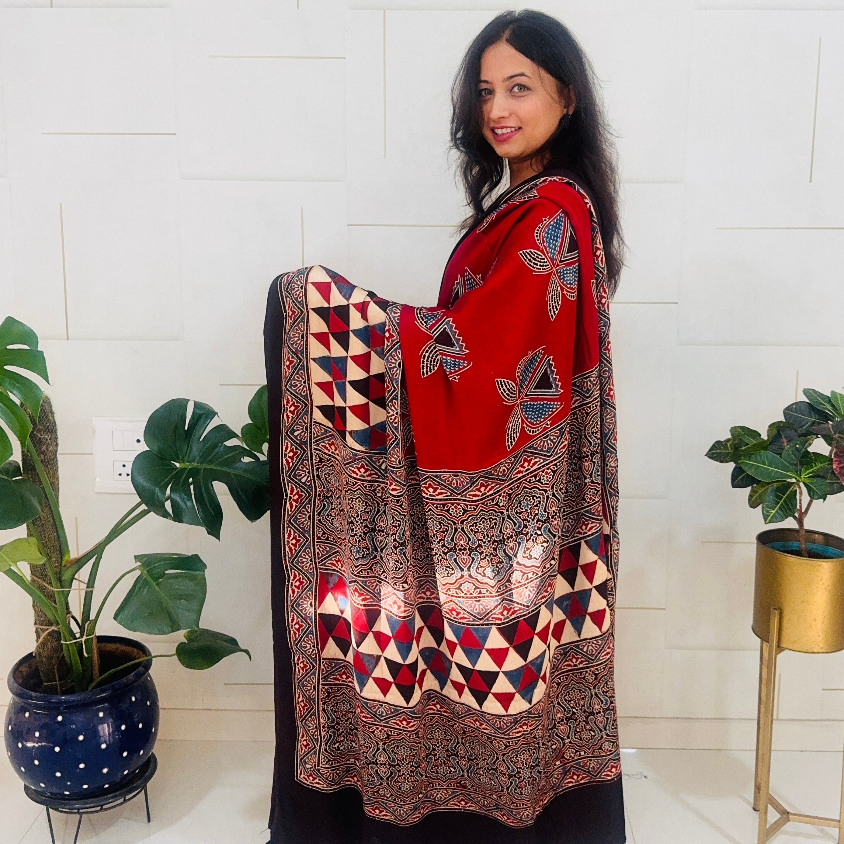 Modal Silk Ajrakh Saree With Natural Dyes