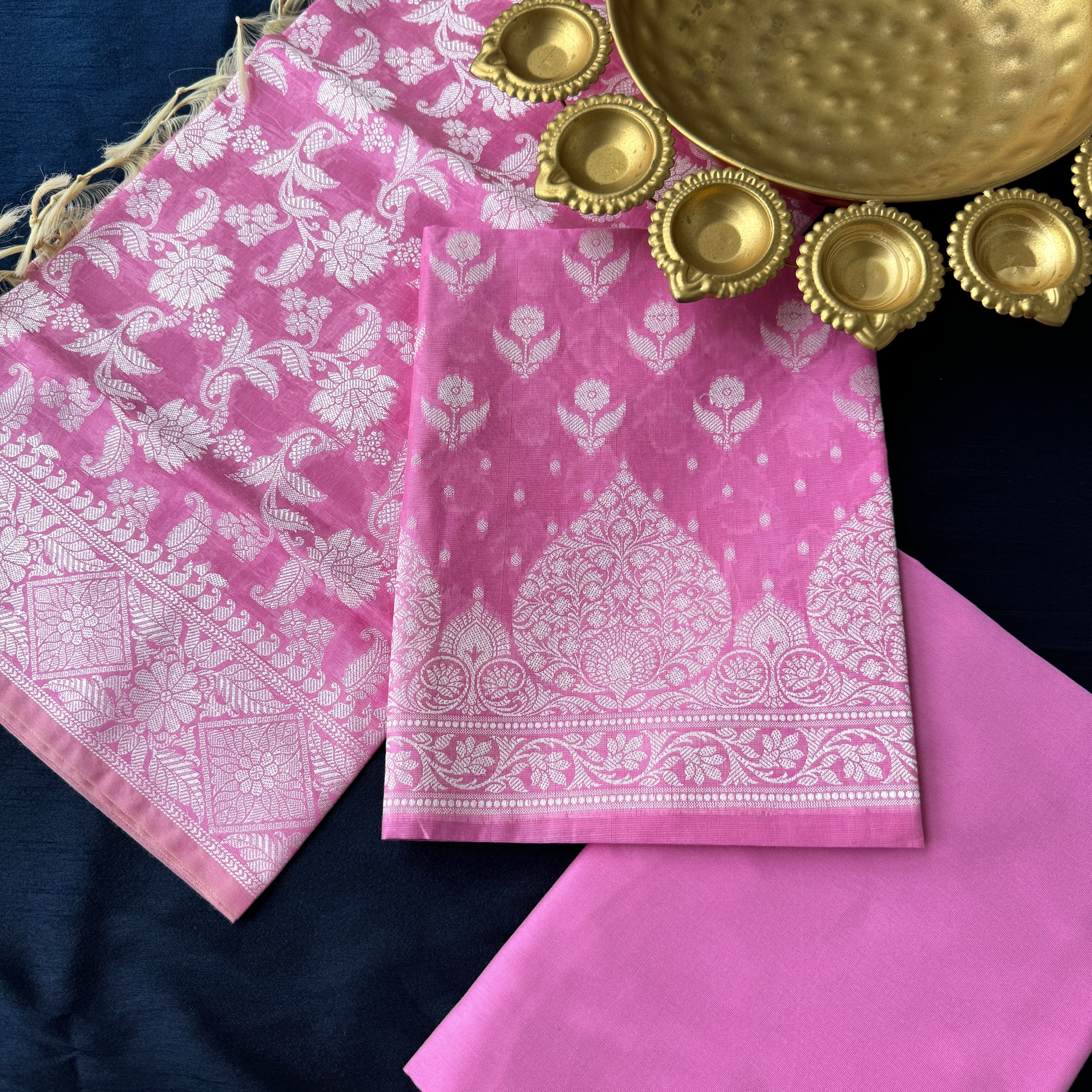 Banarasi Cotton Silk Unstitched Suit Material - Soft Resham Weaving With Various Colours
