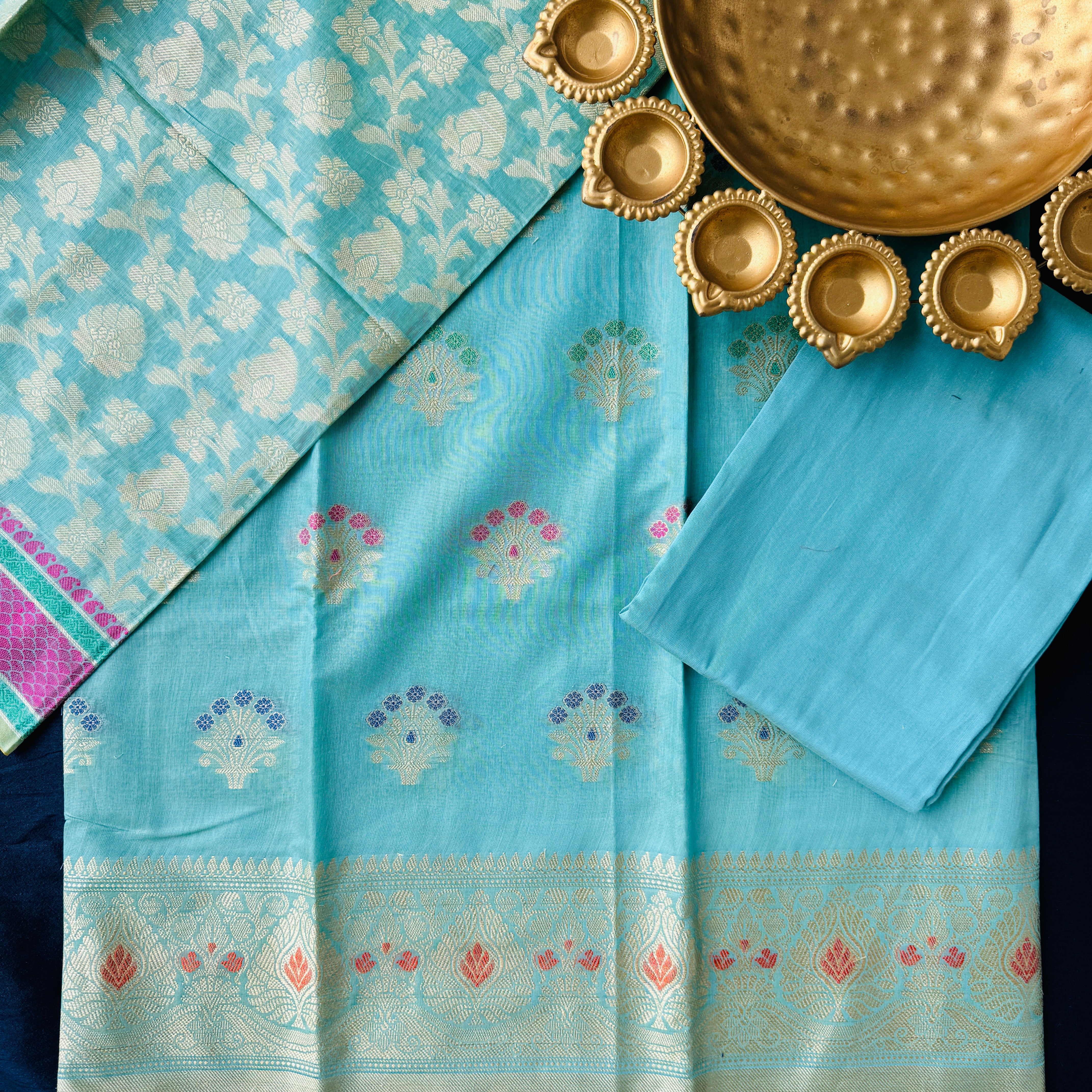 Banarasi Cotton Silk Unstitched Suit Material